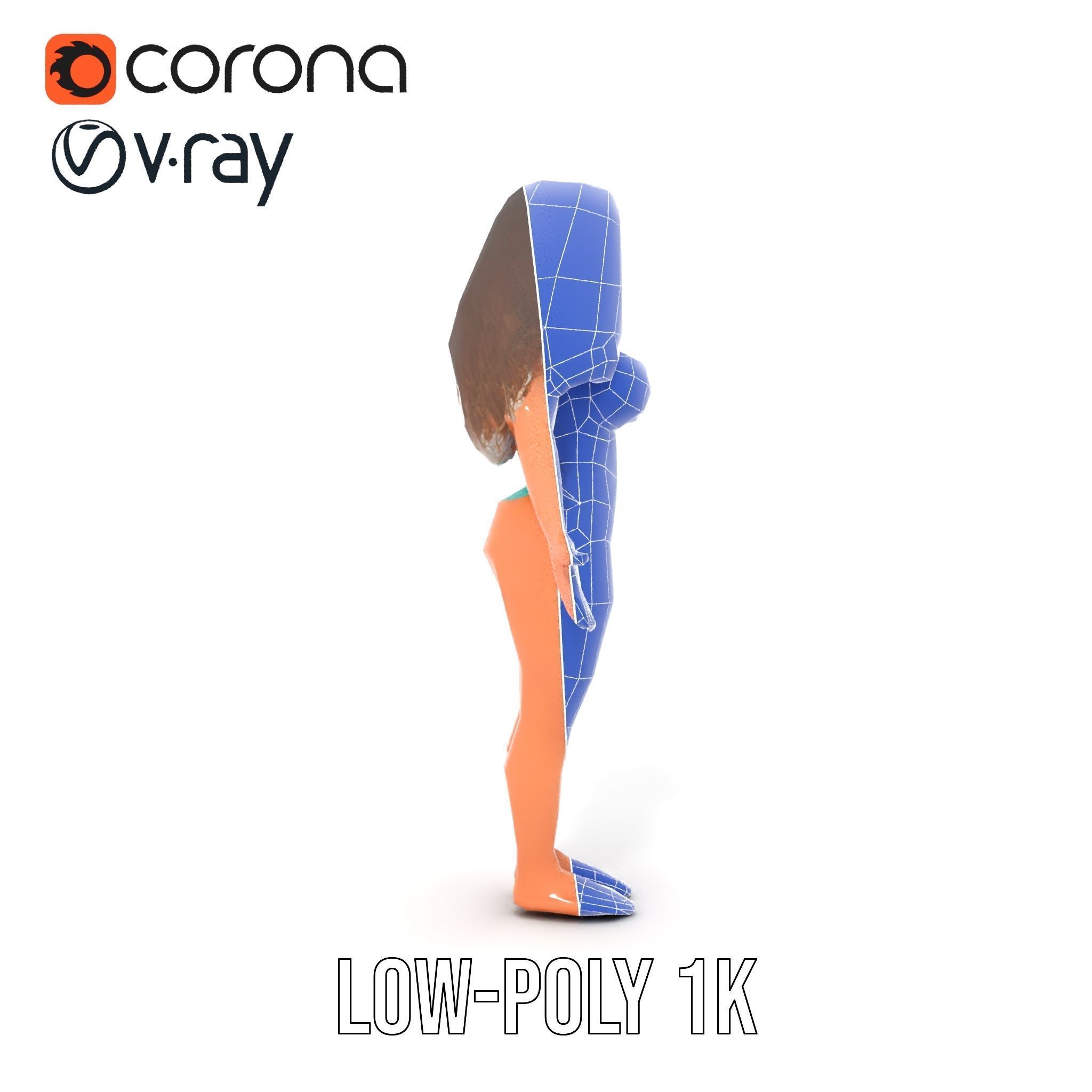 Beachwear Female D Character Rigged and Animated Low-poly 3D model_14