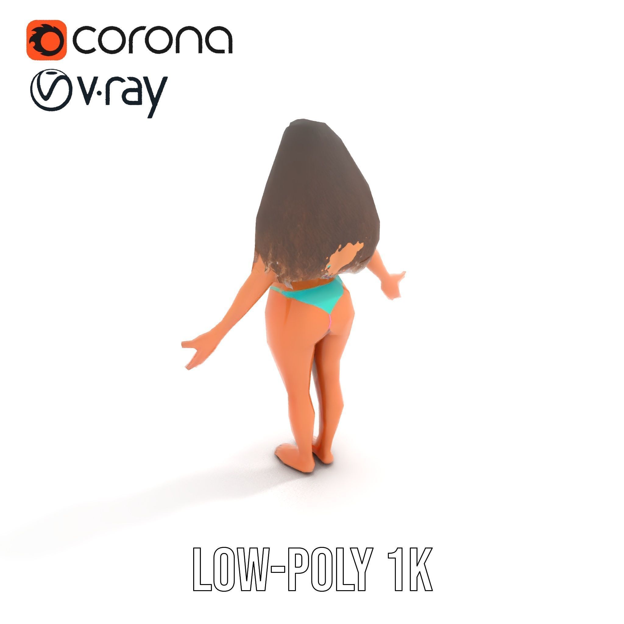 Beachwear Female D Character Rigged and Animated Low-poly 3D model_11