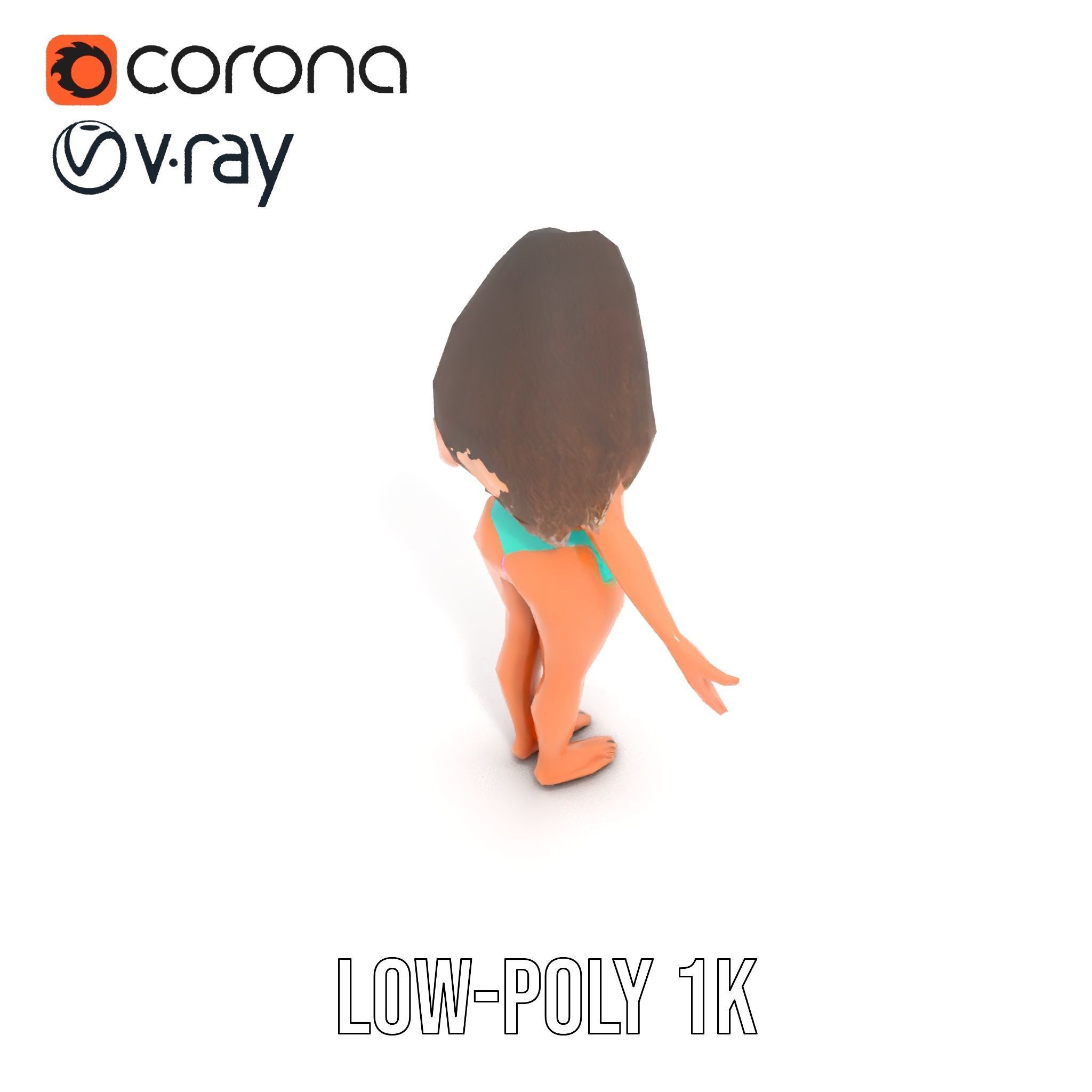 Beachwear Female D Character Rigged and Animated Low-poly 3D model_16