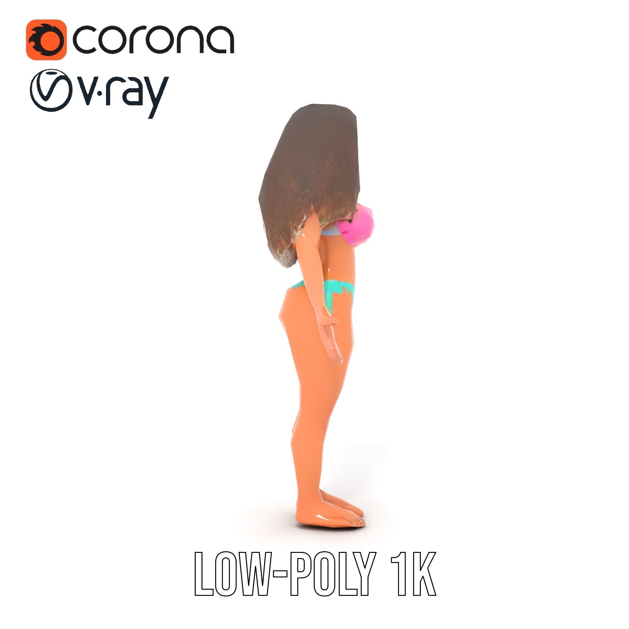 Beachwear Female D Character Rigged and Animated Low-poly 3D model_18