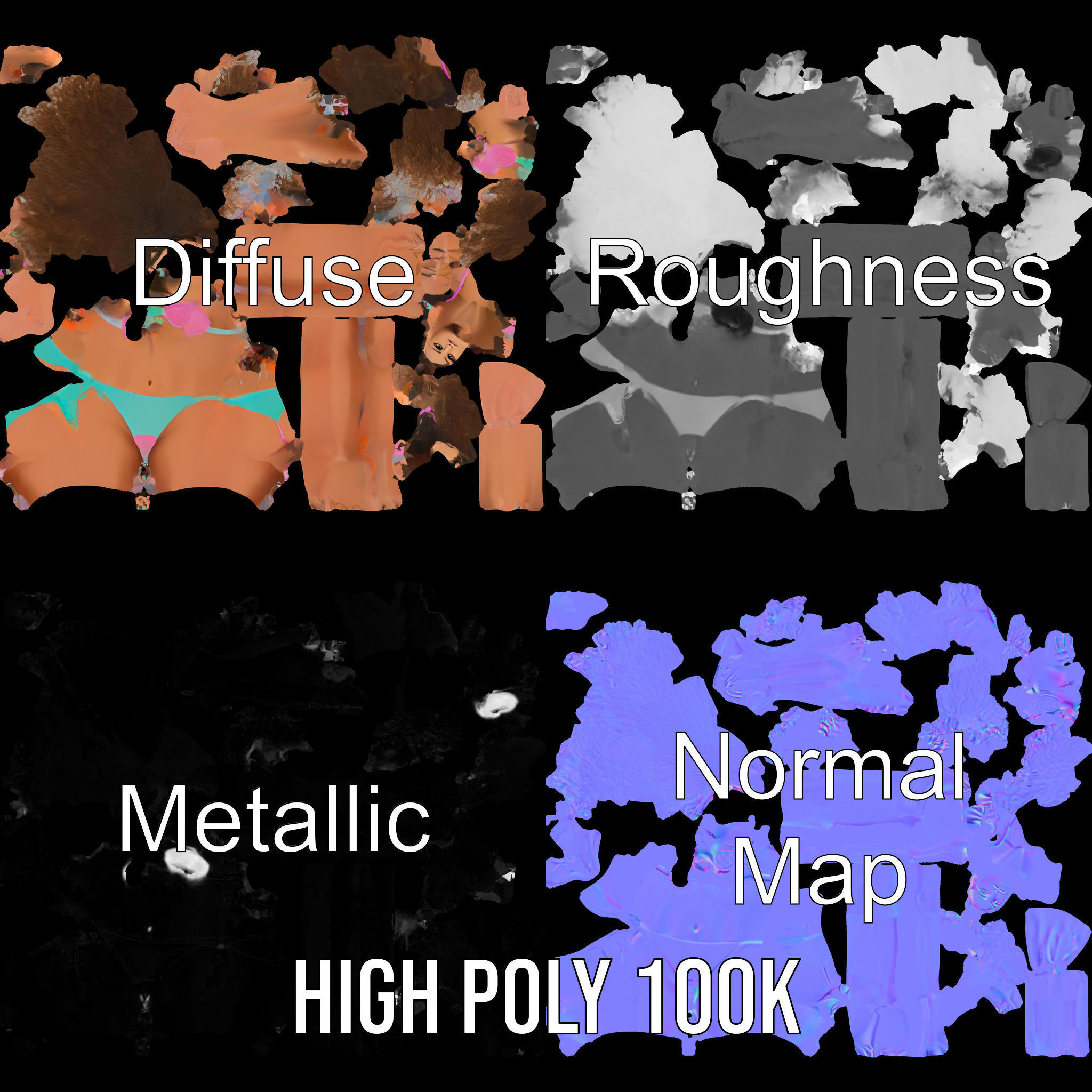 Beachwear Female D Character Rigged and Animated Low-poly 3D model_3