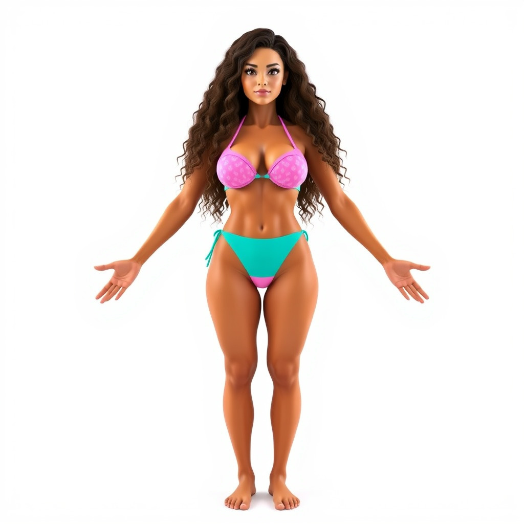 Beachwear Female D Character Rigged and Animated Low-poly 3D model_2