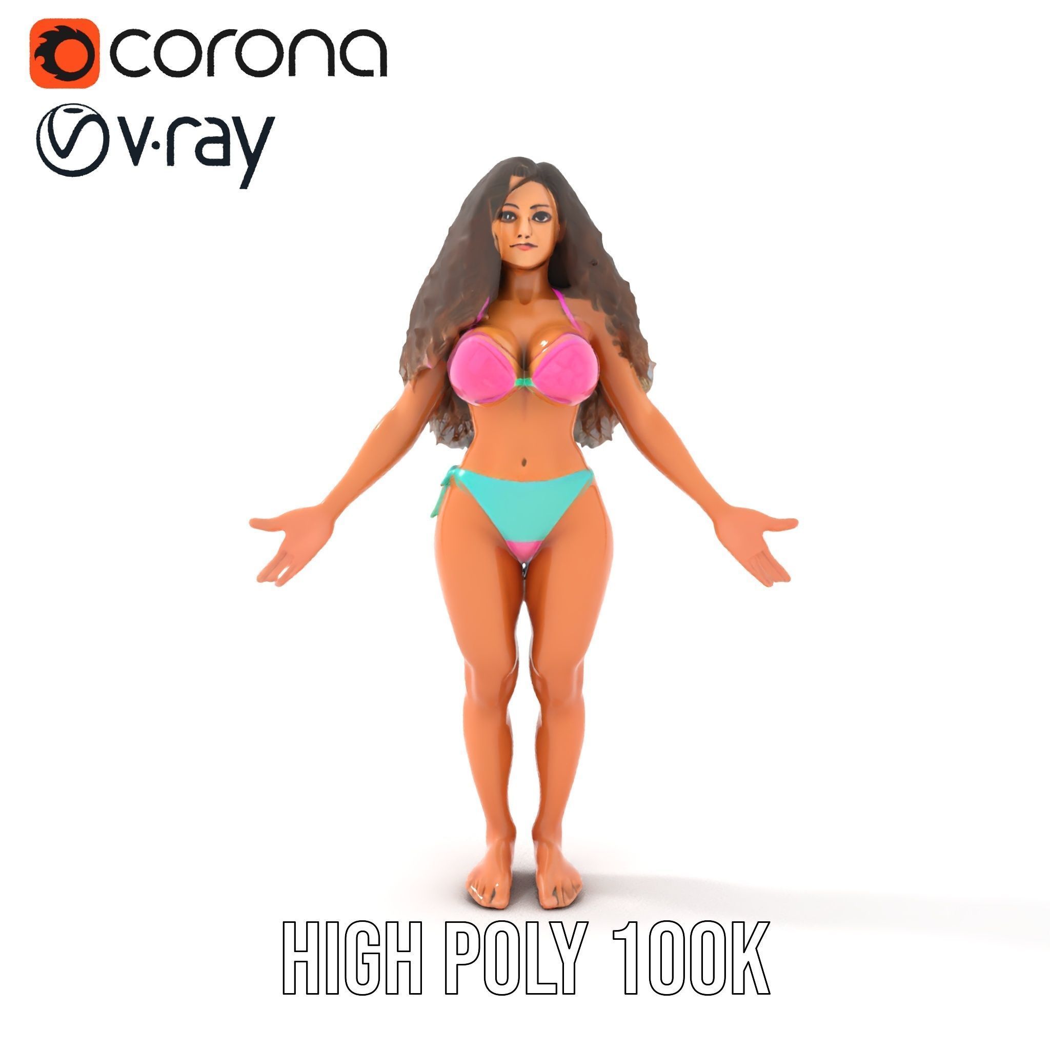 Beachwear Female D Character Rigged and Animated Low-poly 3D model_19