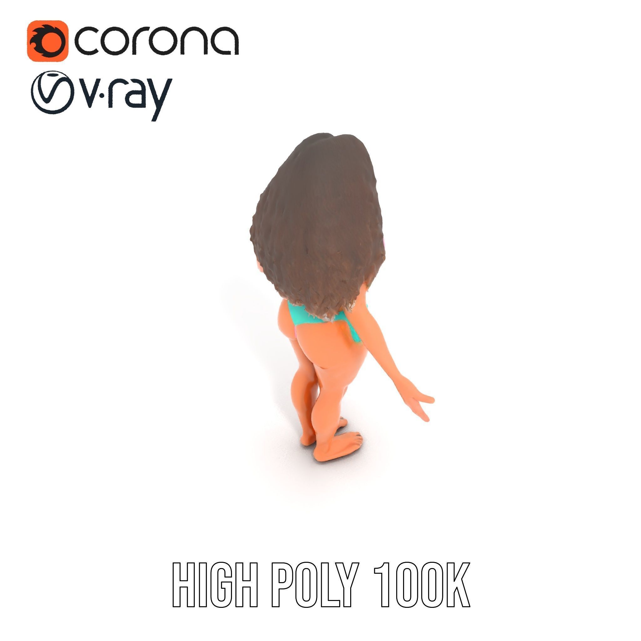 Beachwear Female D Character Rigged and Animated Low-poly 3D model_12