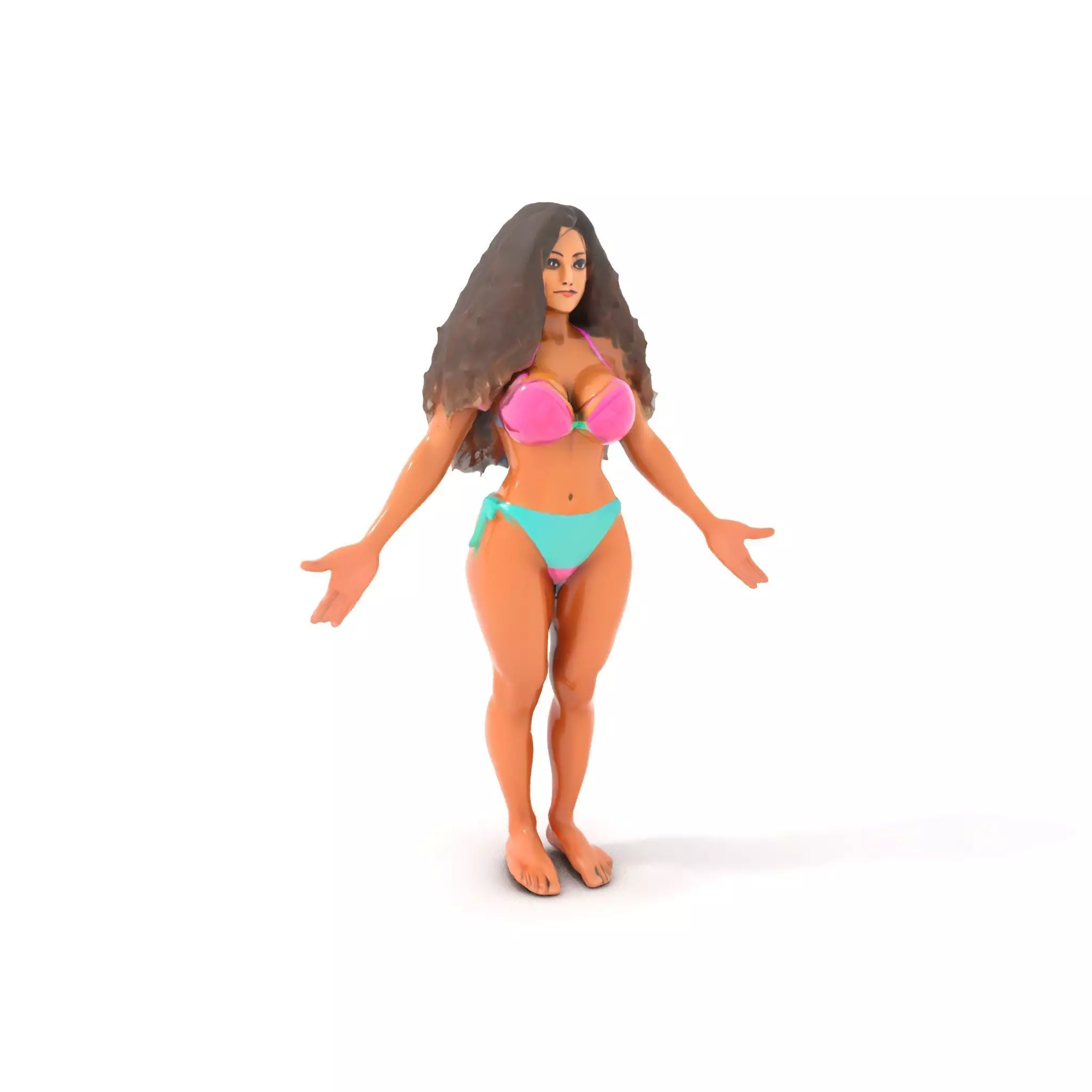 Beachwear Female D Character Rigged and Animated Low-poly 3D model_0