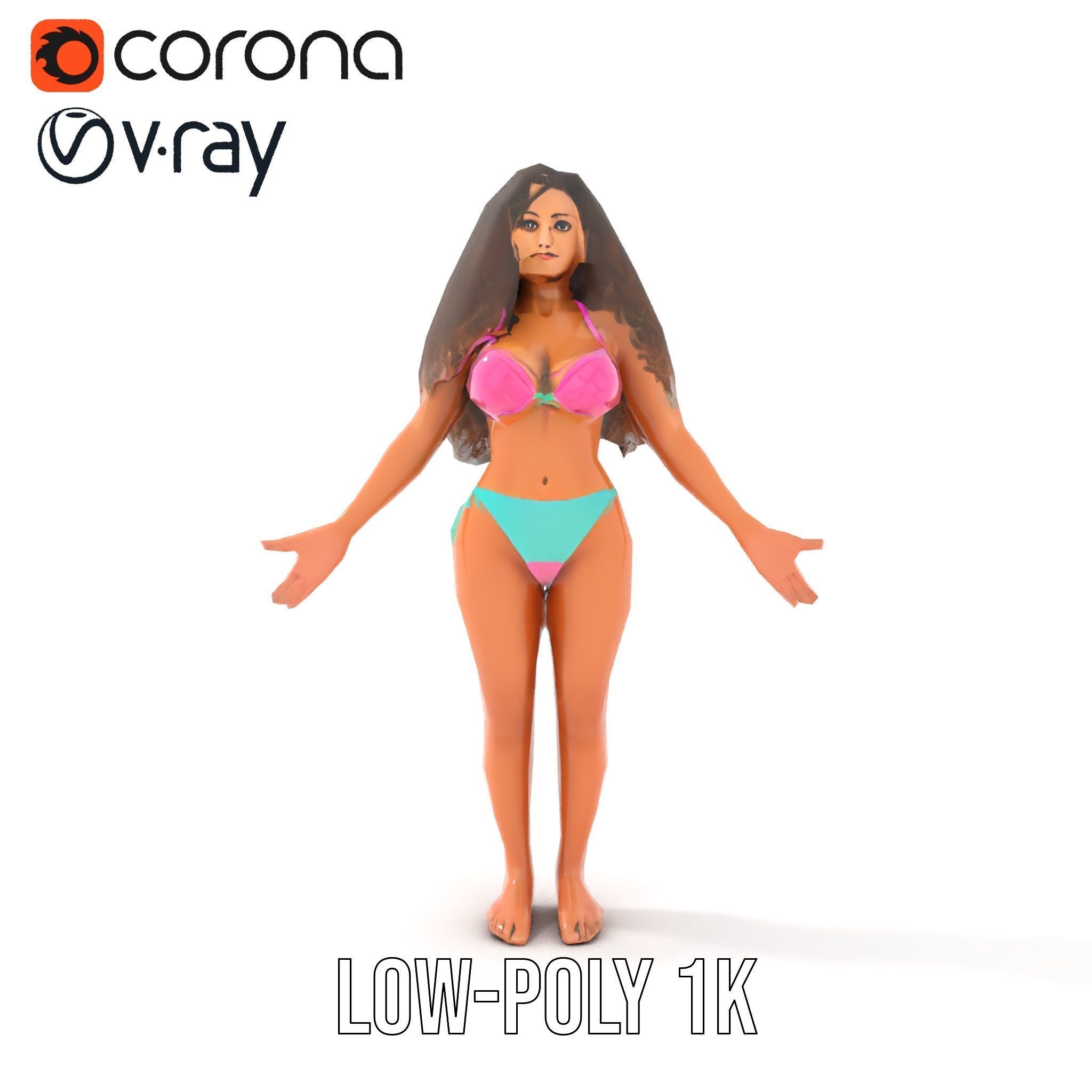 Beachwear Female D Character Rigged and Animated Low-poly 3D model_21