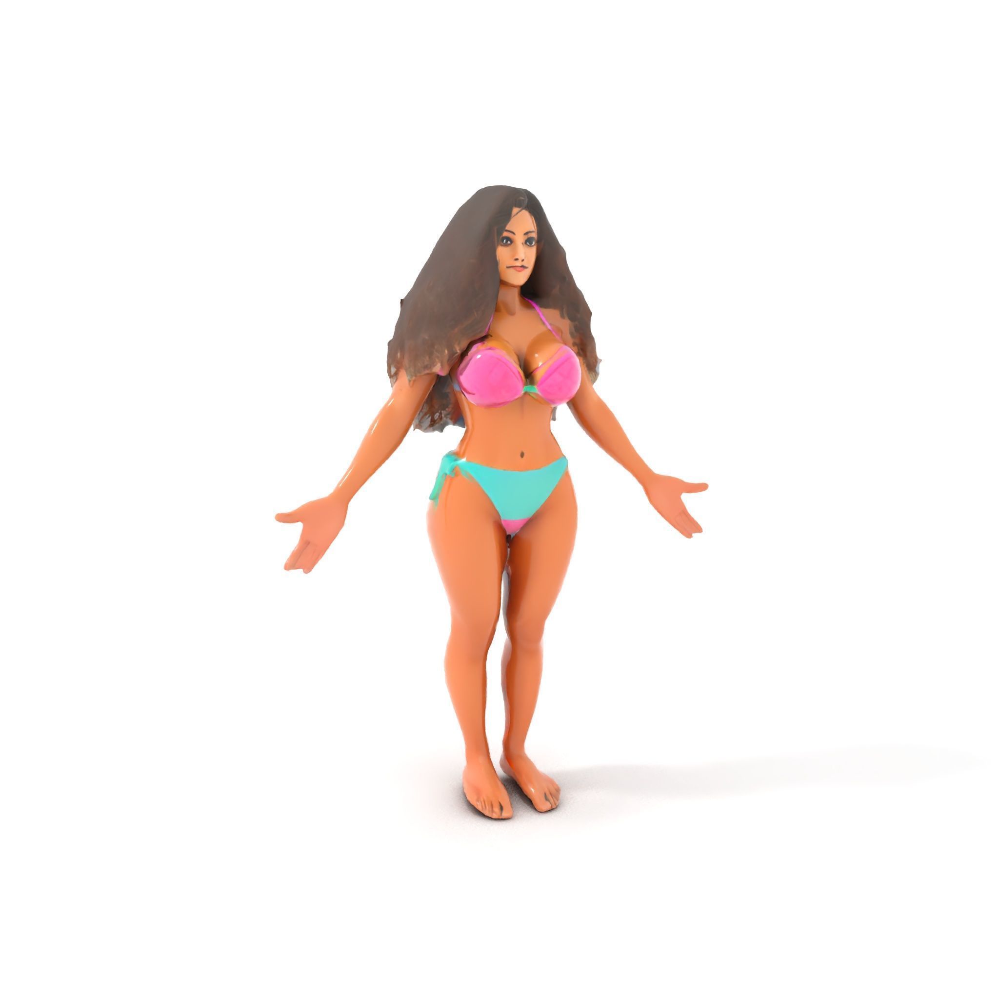 Beachwear Female D Character Rigged and Animated Low-poly 3D model_10