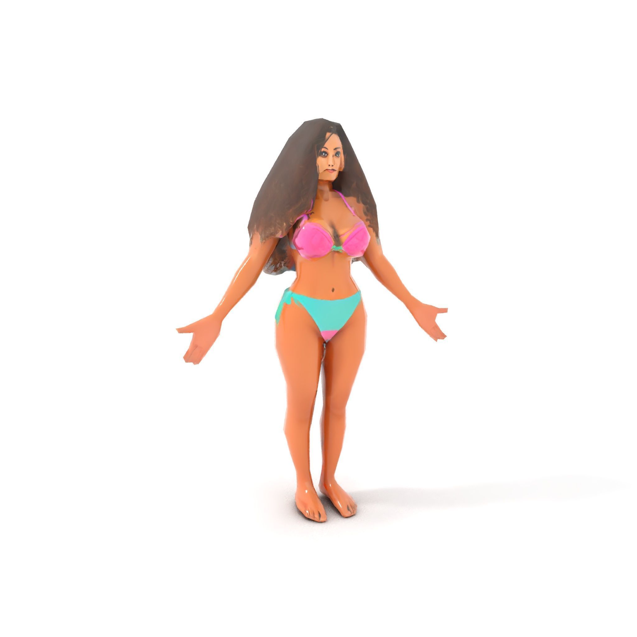 Beachwear Female D Character Rigged and Animated Low-poly 3D model_30