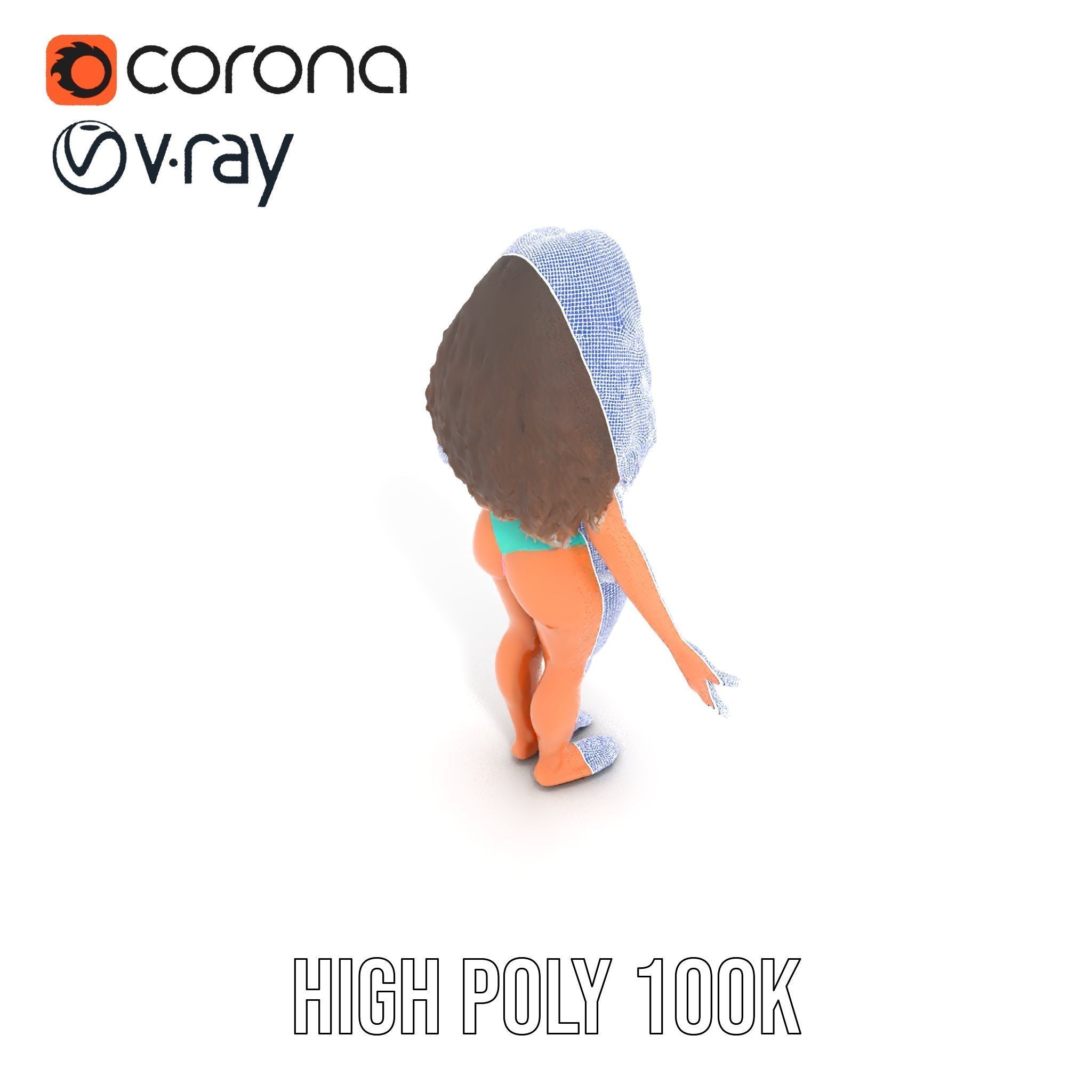 Beachwear Female D Character Rigged and Animated Low-poly 3D model_25