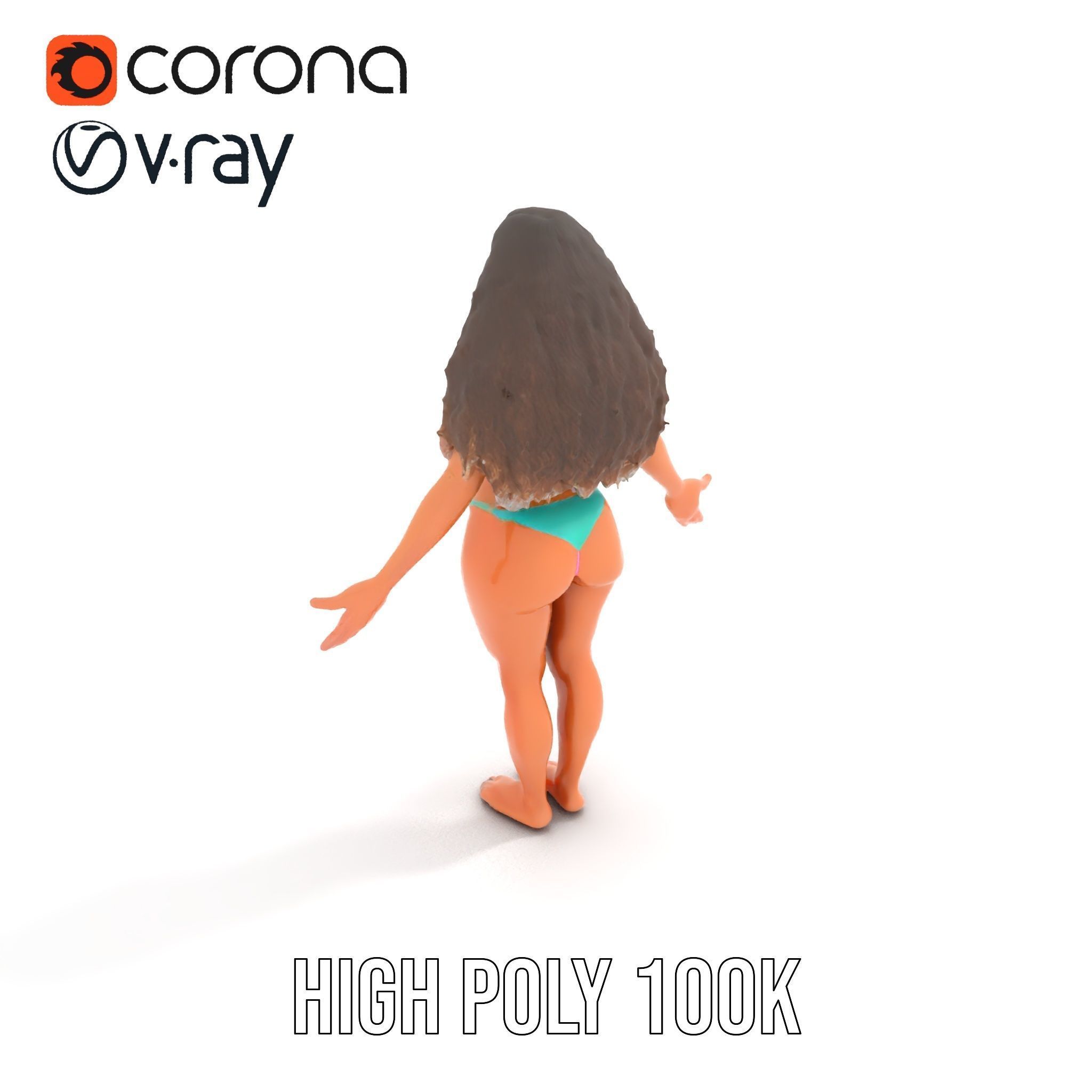 Beachwear Female D Character Rigged and Animated Low-poly 3D model_9