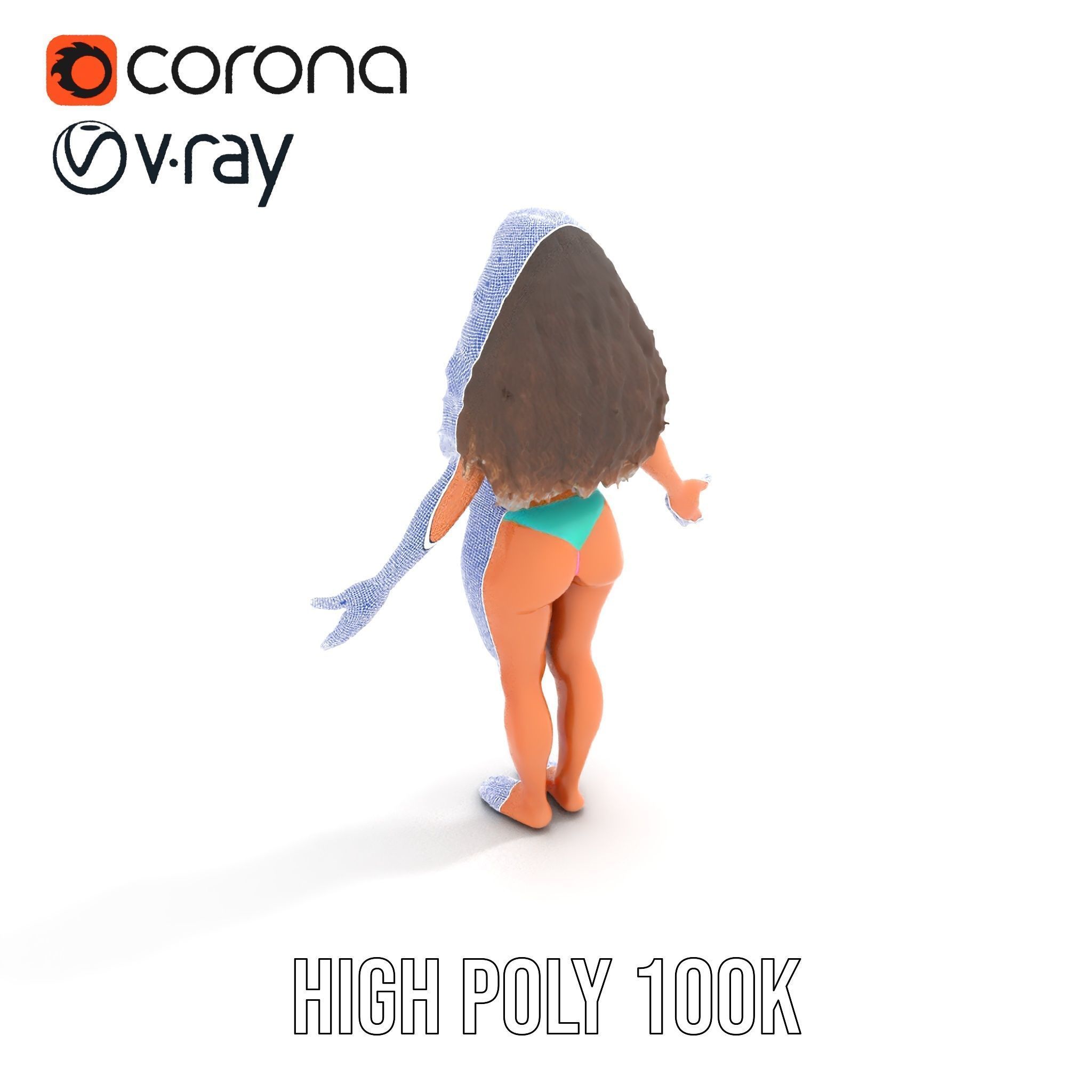 Beachwear Female D Character Rigged and Animated Low-poly 3D model_28
