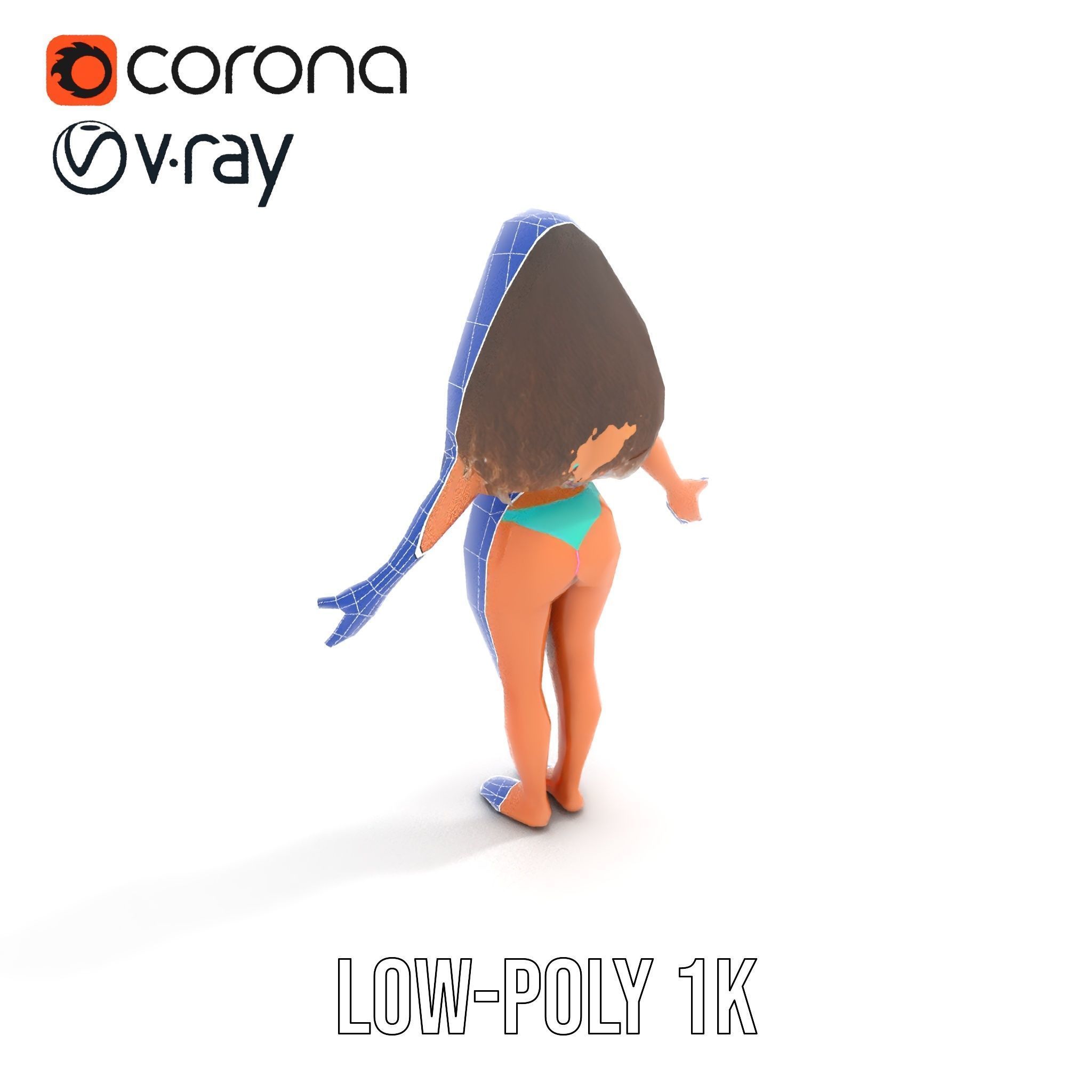 Beachwear Female D Character Rigged and Animated Low-poly 3D model_24