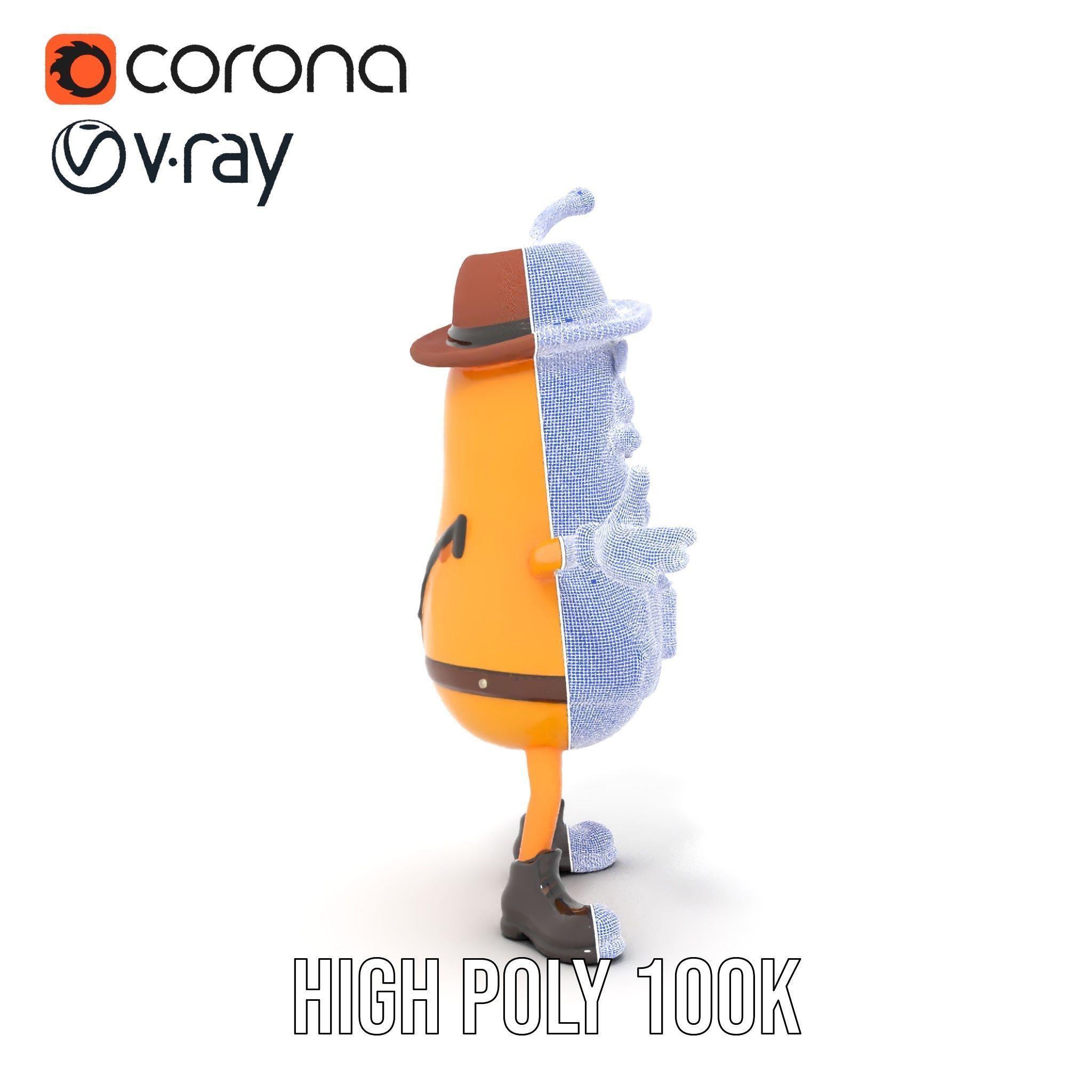 Animated and Rigged Happy Pear Character with Hat and Suspenders Low-poly 3D model_33