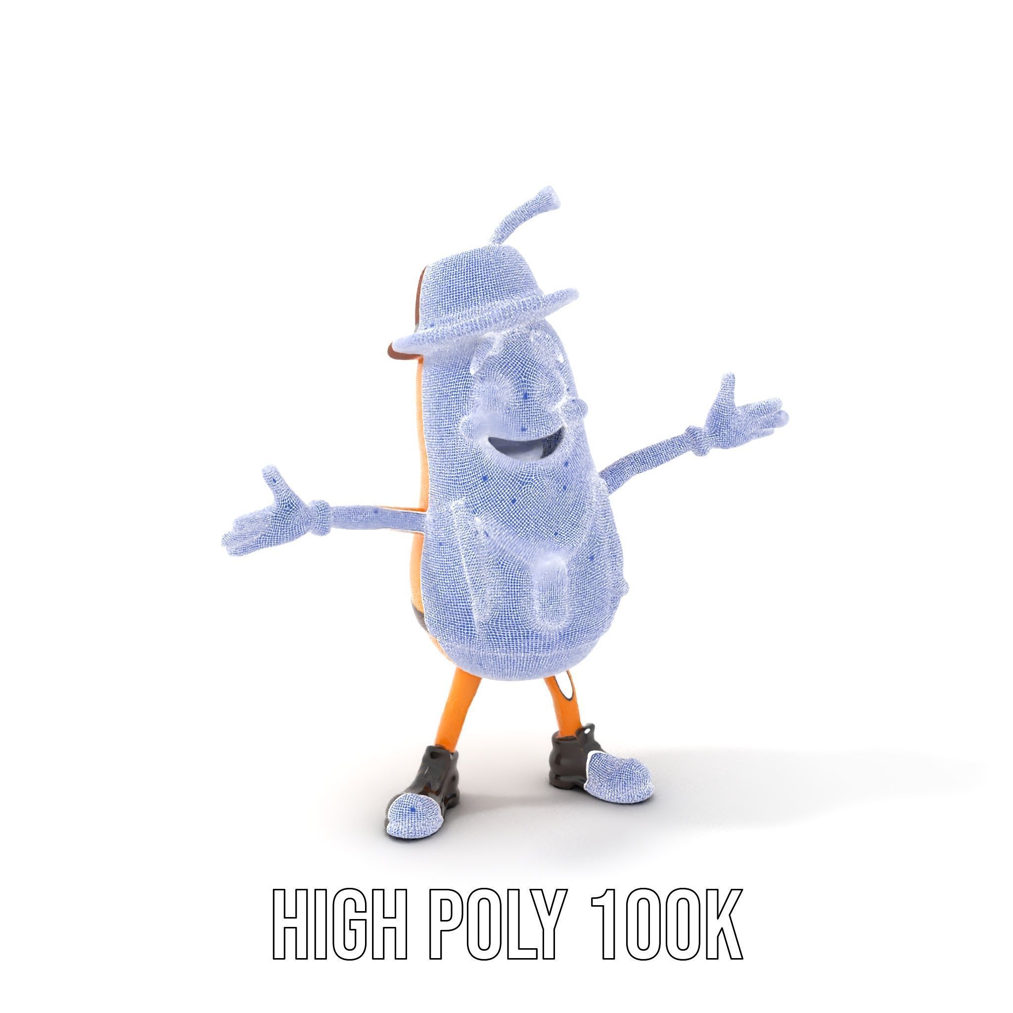 Animated and Rigged Happy Pear Character with Hat and Suspenders Low-poly 3D model_4