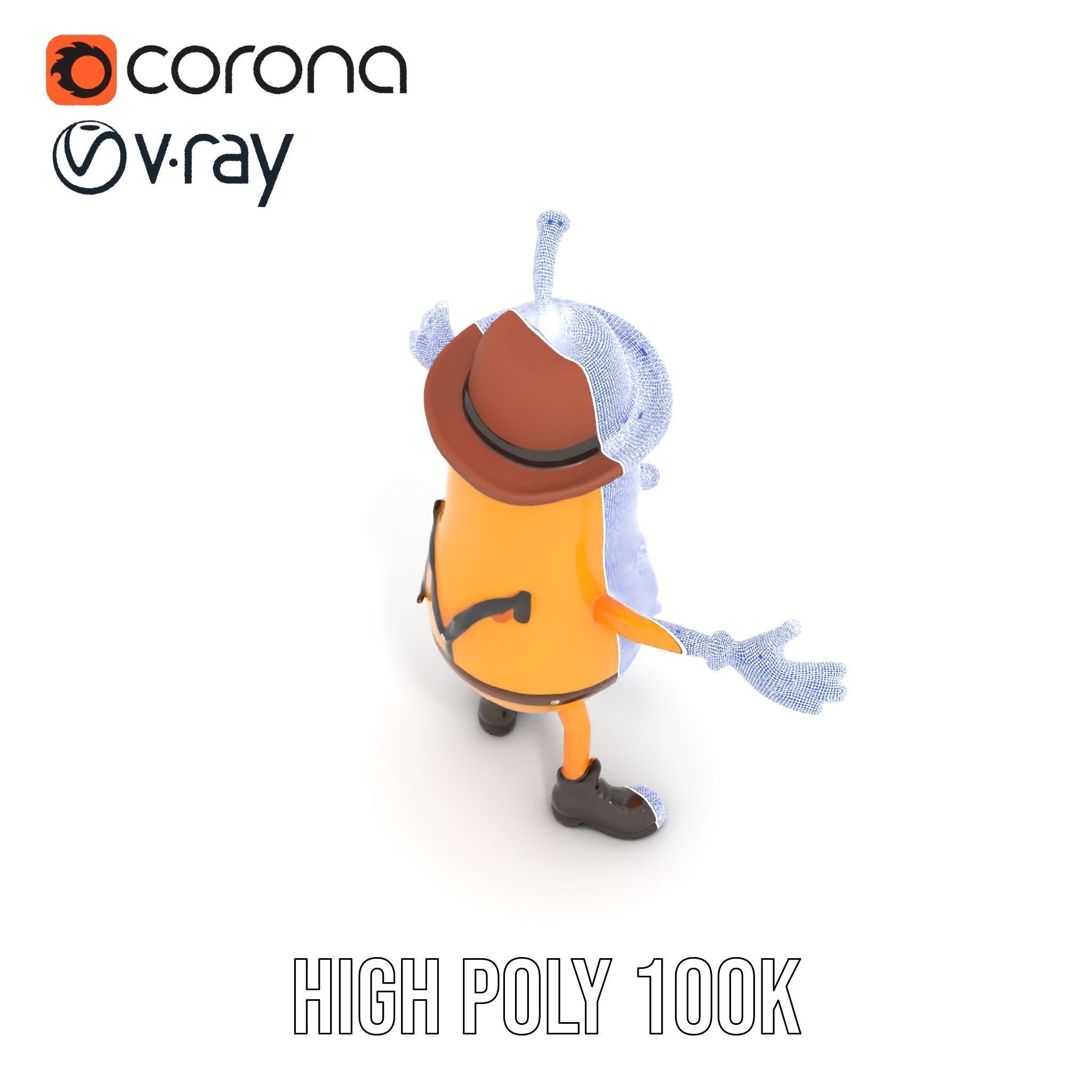 Animated and Rigged Happy Pear Character with Hat and Suspenders Low-poly 3D model_36