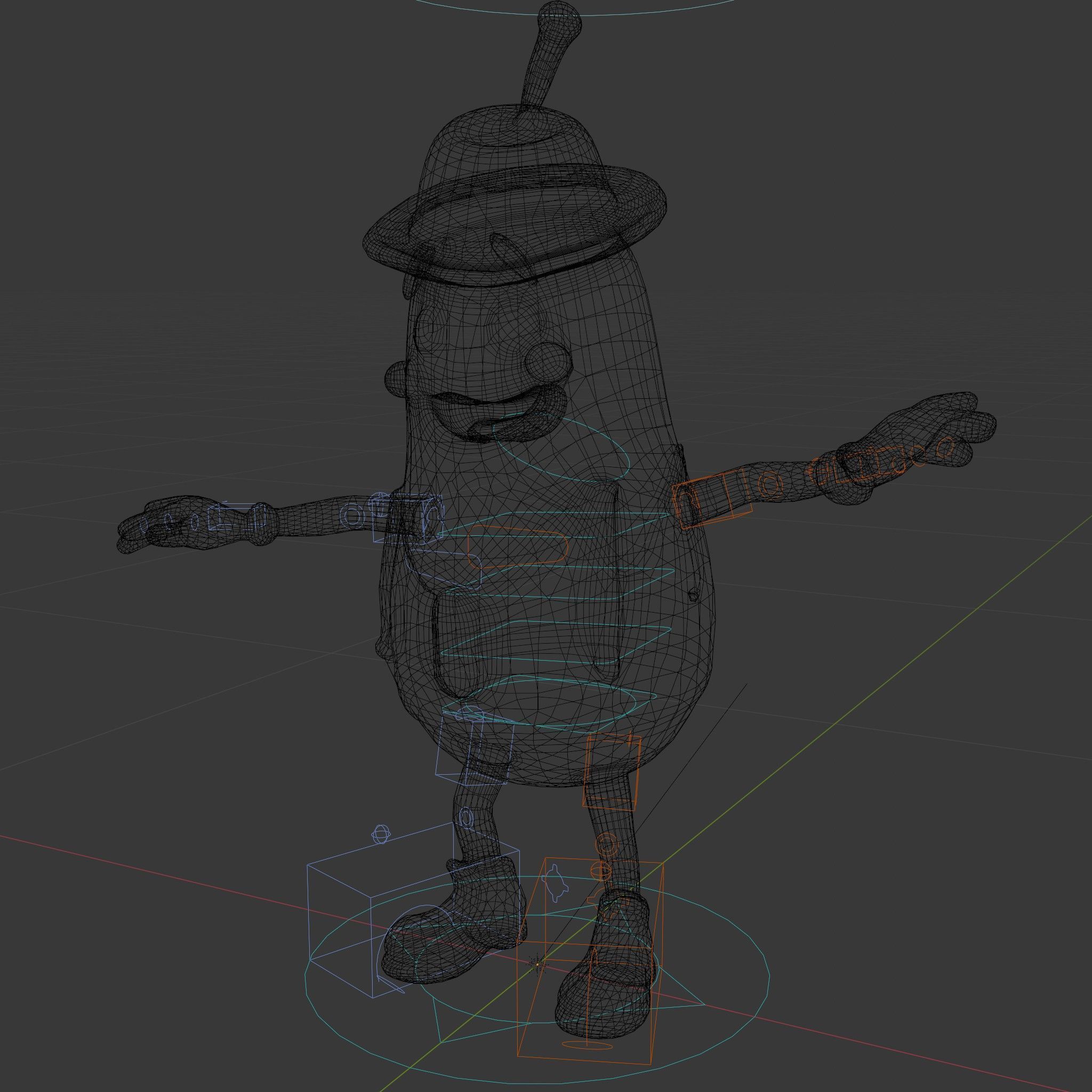 Animated and Rigged Happy Pear Character with Hat and Suspenders Low-poly 3D model_5