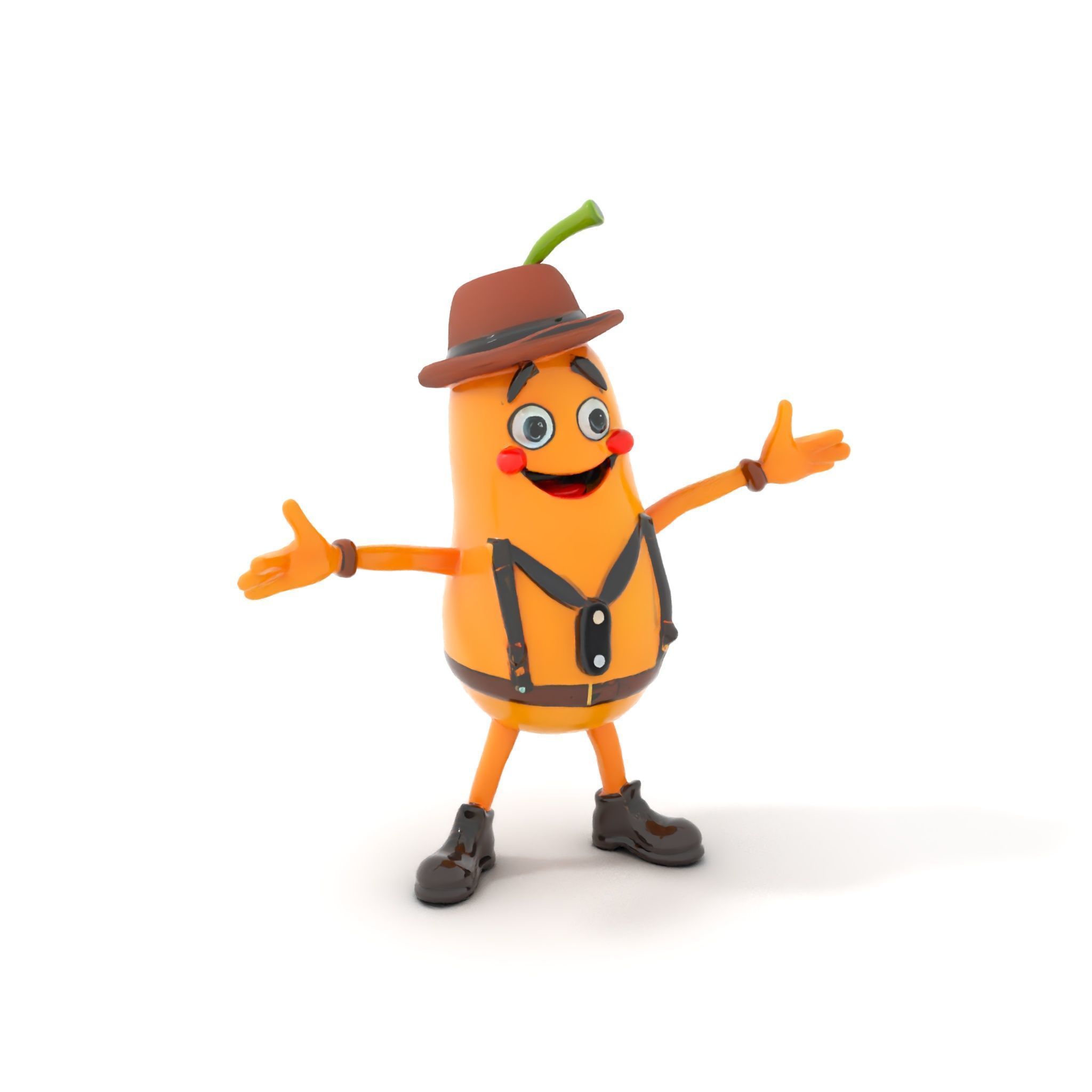 Animated and Rigged Happy Pear Character with Hat and Suspenders Low-poly 3D model_18
