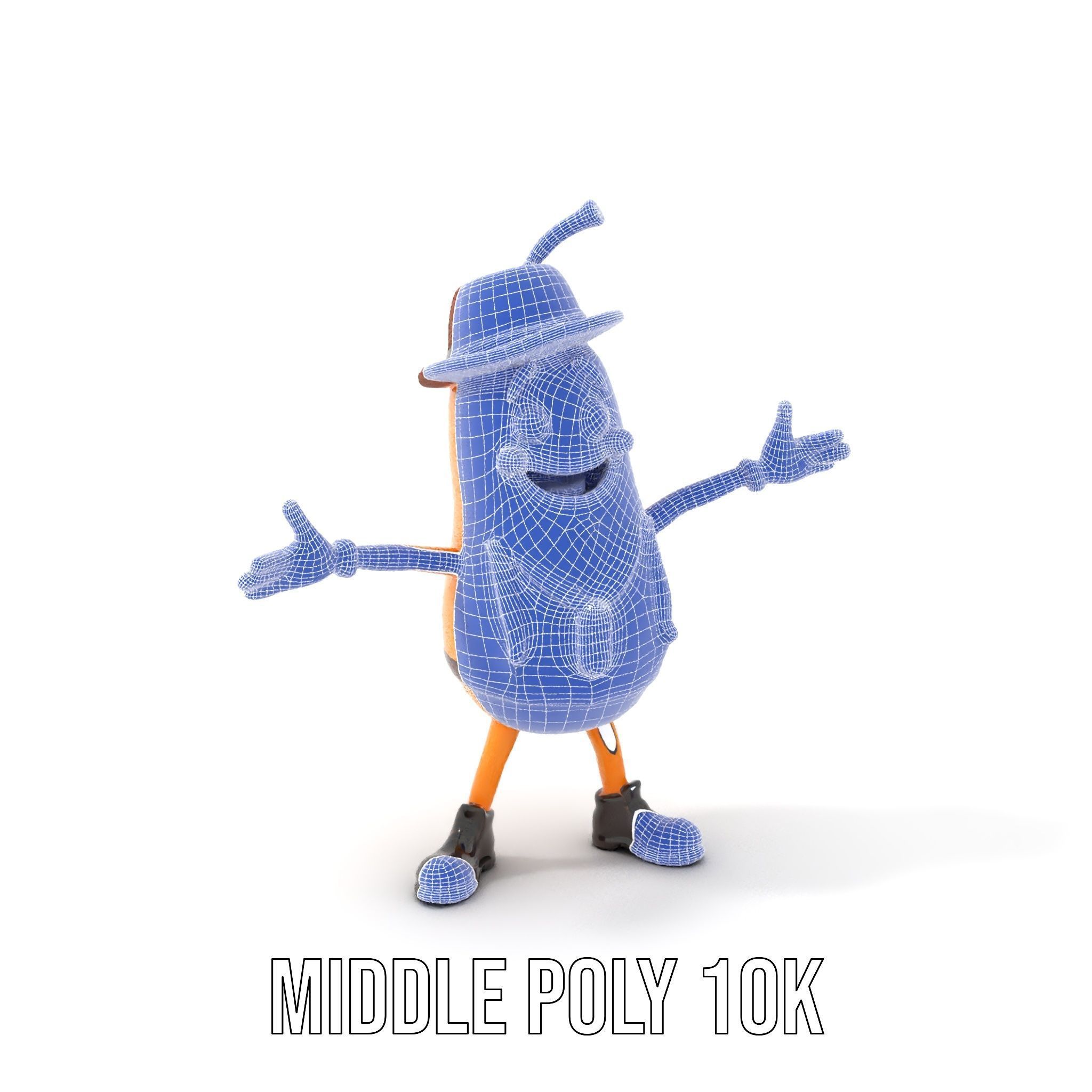 Animated and Rigged Happy Pear Character with Hat and Suspenders Low-poly 3D model_29