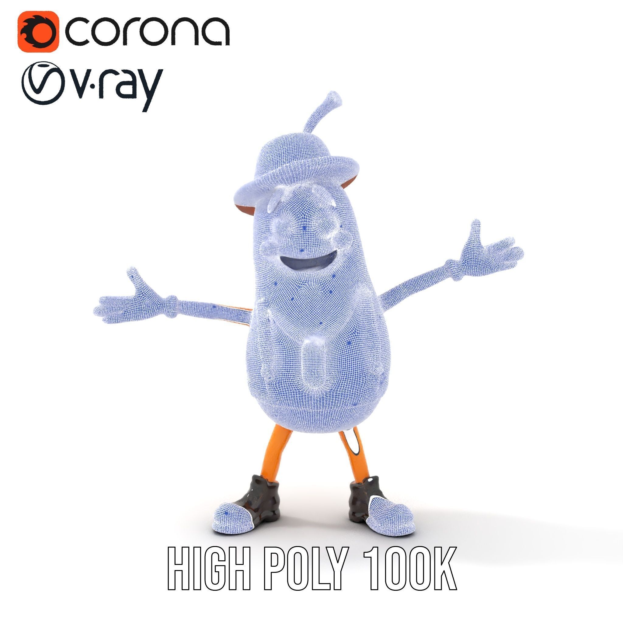 Animated and Rigged Happy Pear Character with Hat and Suspenders Low-poly 3D model_35