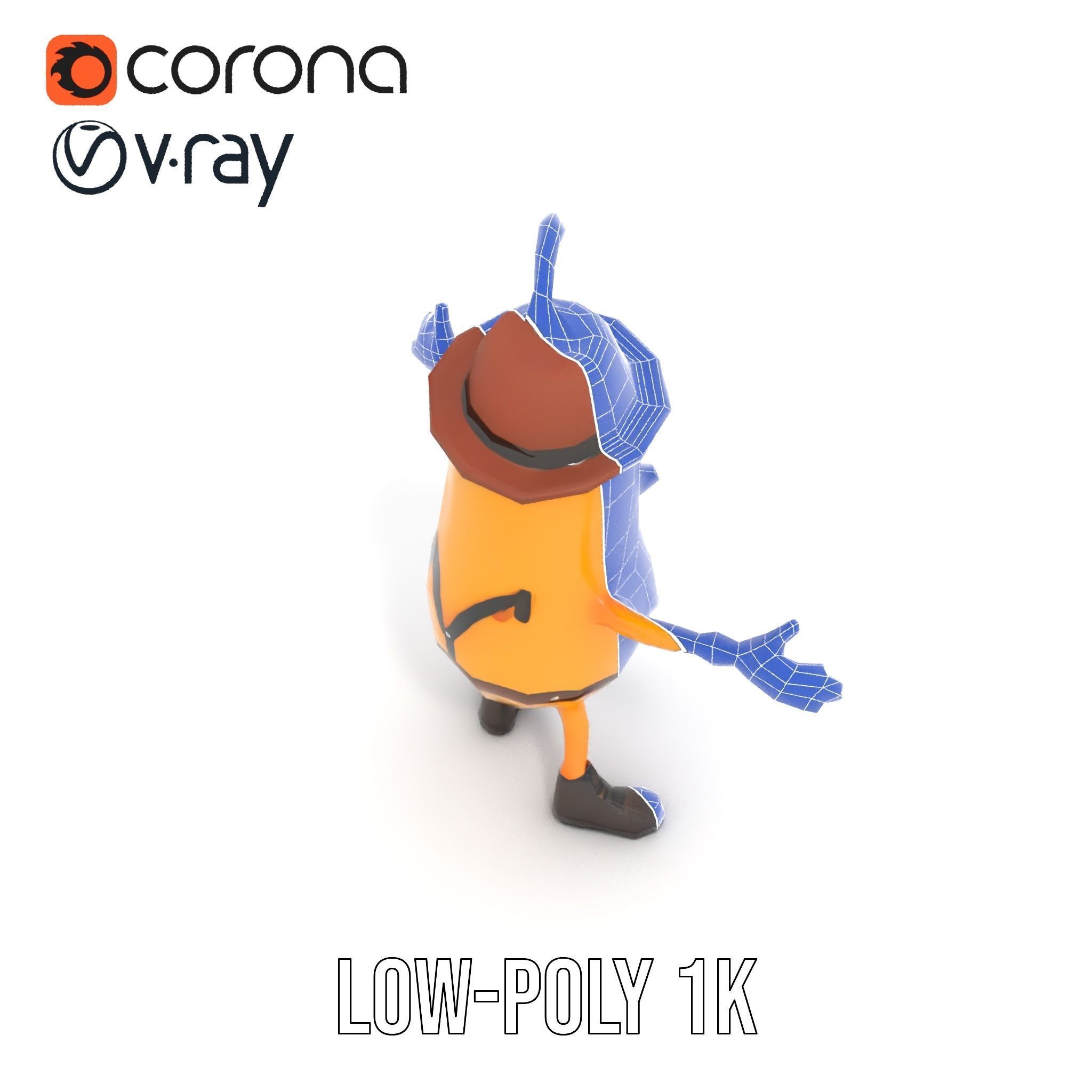 Animated and Rigged Happy Pear Character with Hat and Suspenders Low-poly 3D model_24