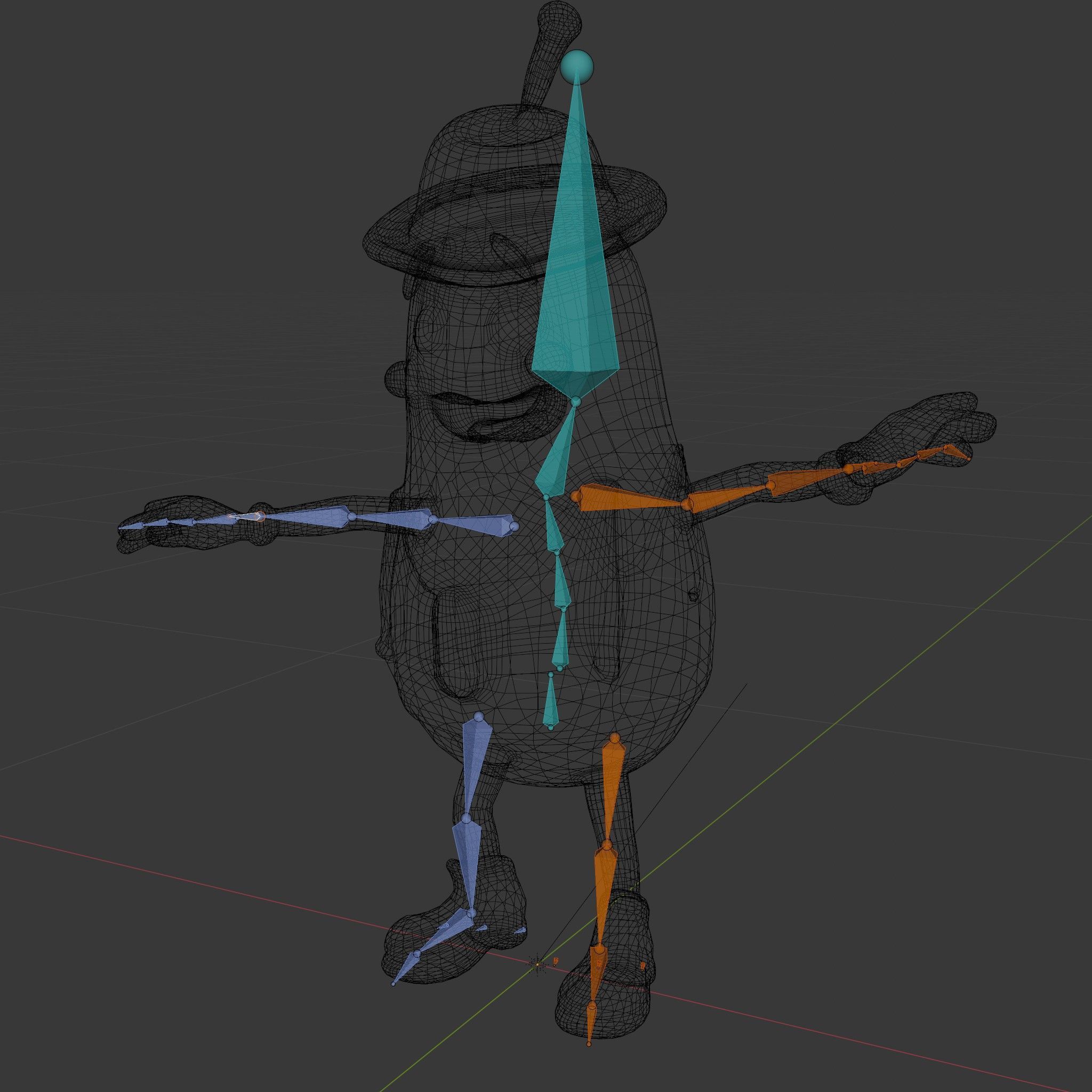 Animated and Rigged Happy Pear Character with Hat and Suspenders Low-poly 3D model_6