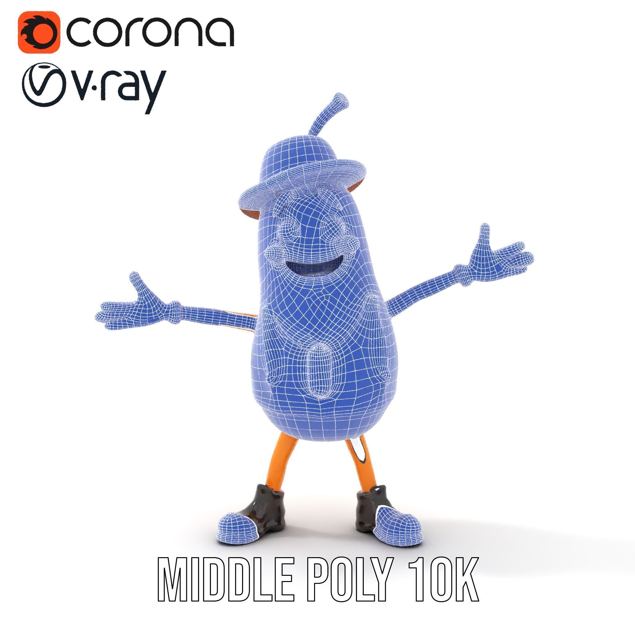 Animated and Rigged Happy Pear Character with Hat and Suspenders Low-poly 3D model_32