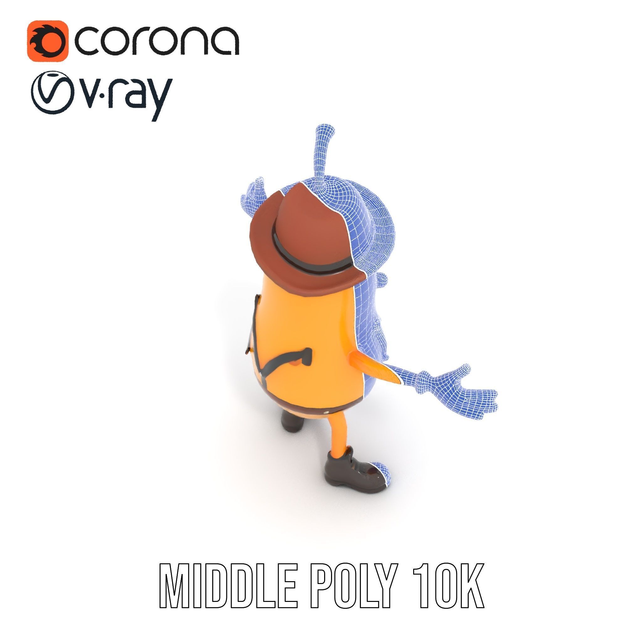Animated and Rigged Happy Pear Character with Hat and Suspenders Low-poly 3D model_23