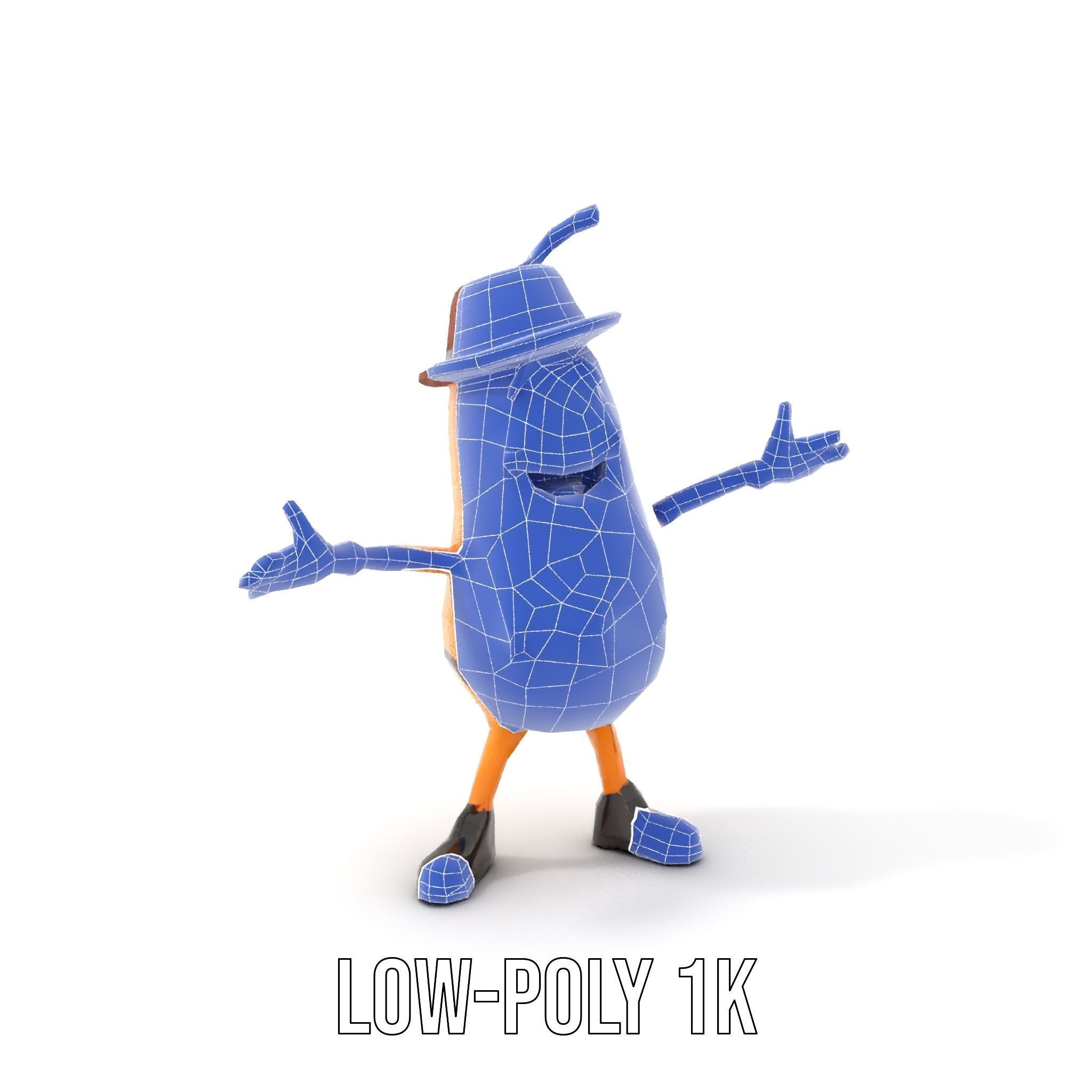 Animated and Rigged Happy Pear Character with Hat and Suspenders Low-poly 3D model_21