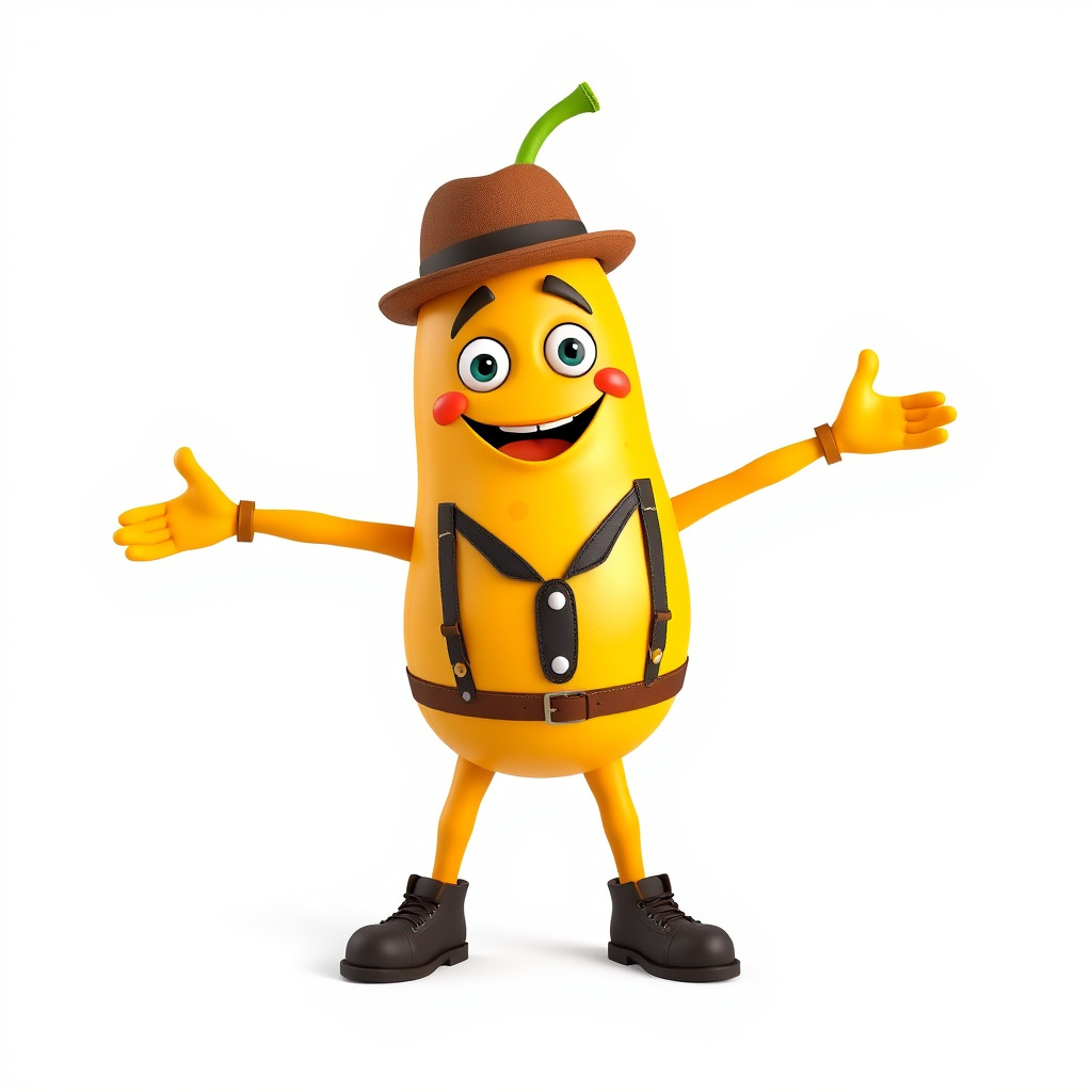 Animated and Rigged Happy Pear Character with Hat and Suspenders Low-poly 3D model_2