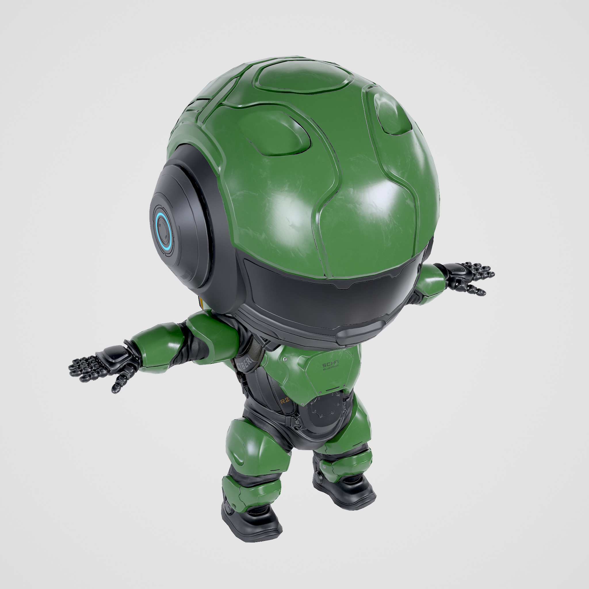 Cute Robot Green Low-poly 3D model_24