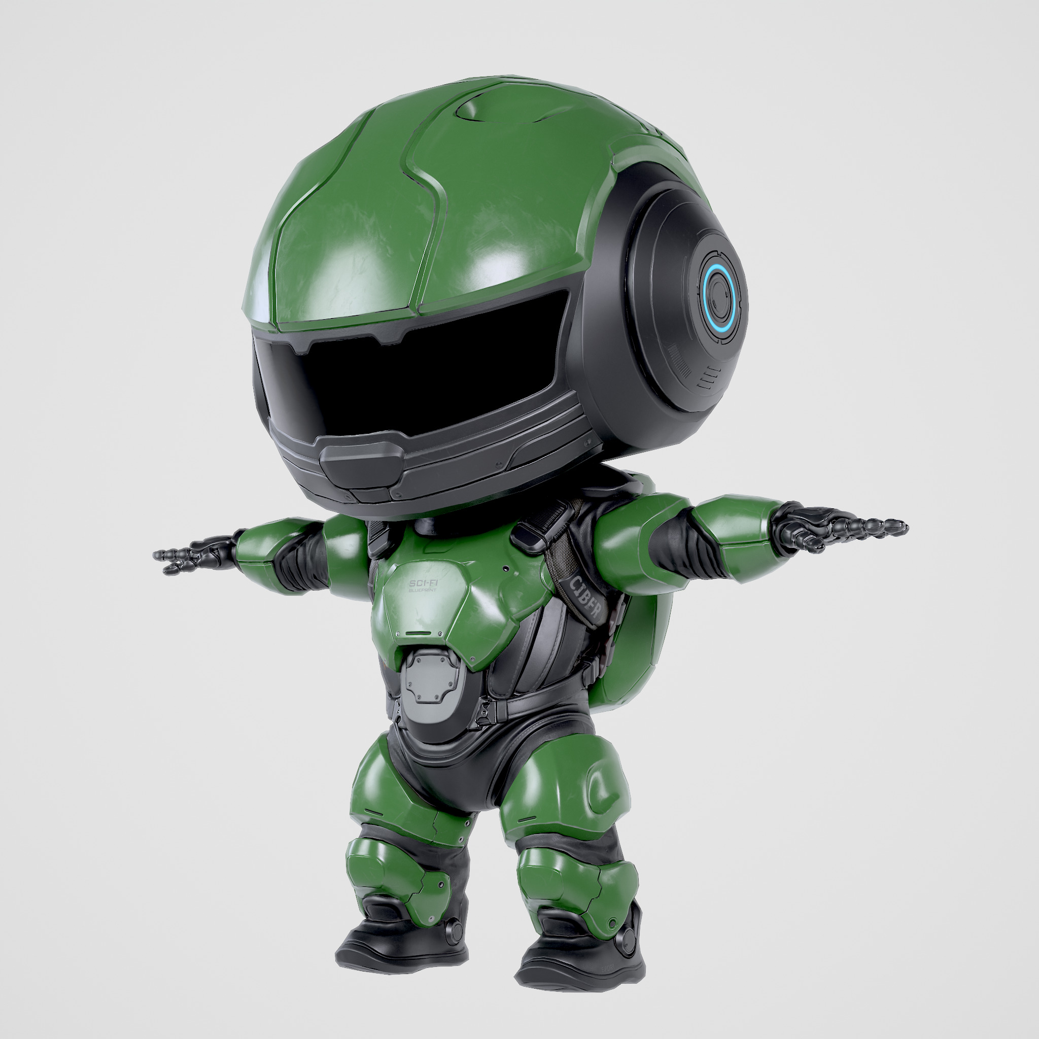 Cute Robot Green Low-poly 3D model_7