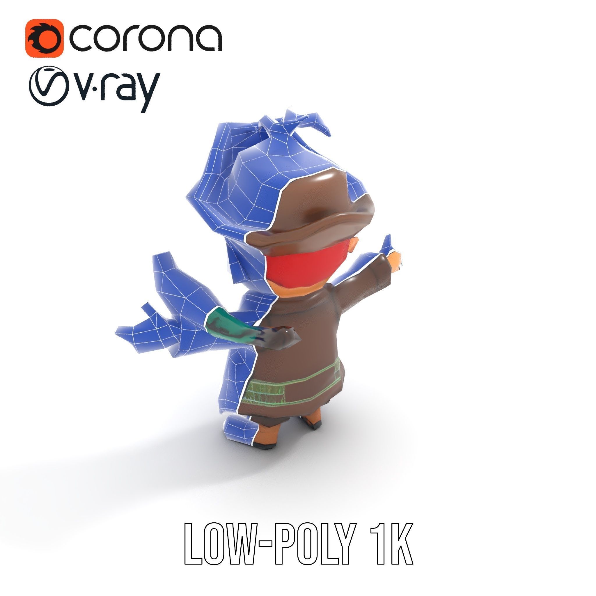 Charming Pirate Kid with Parrot Rigged and Animated Low-poly 3D model_25