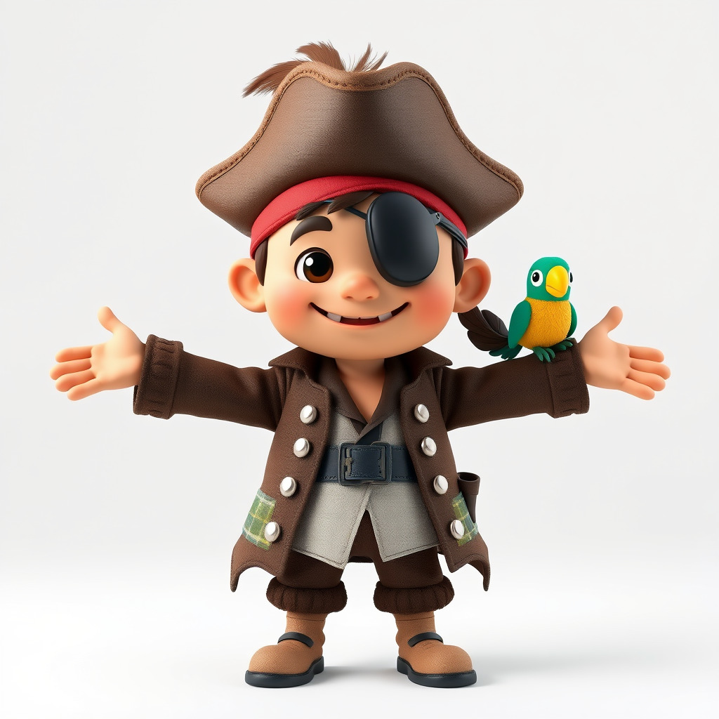 Charming Pirate Kid with Parrot Rigged and Animated Low-poly 3D model_2