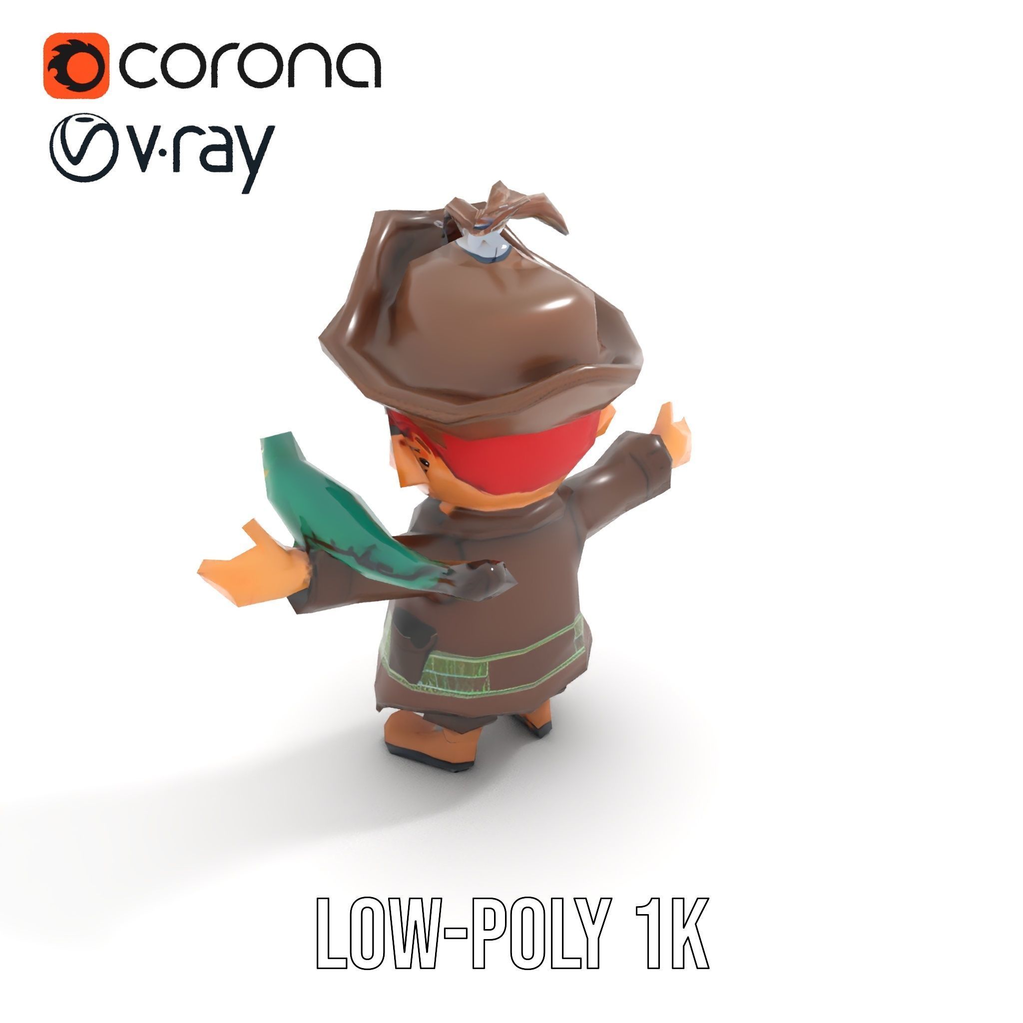 Charming Pirate Kid with Parrot Rigged and Animated Low-poly 3D model_11
