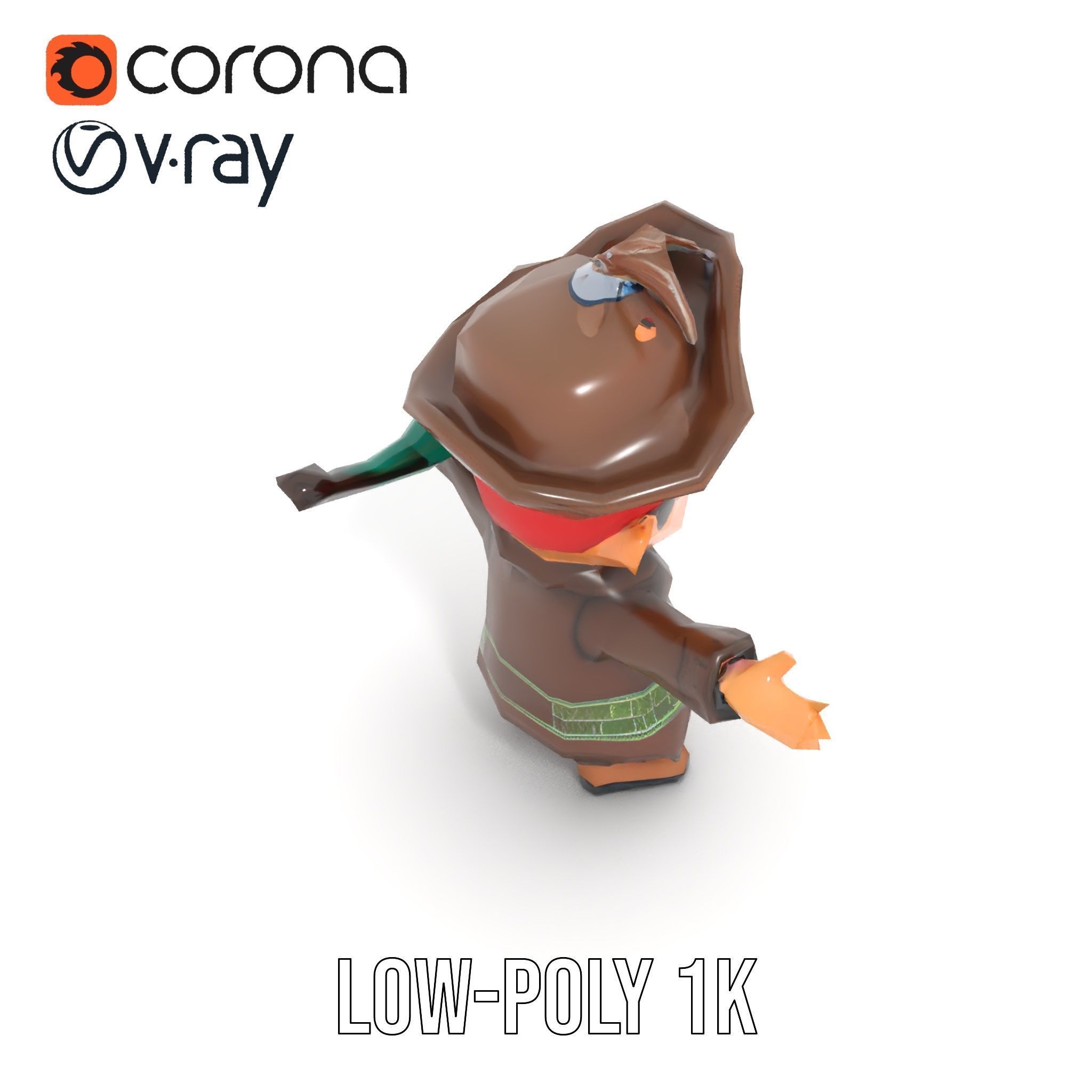 Charming Pirate Kid with Parrot Rigged and Animated Low-poly 3D model_7