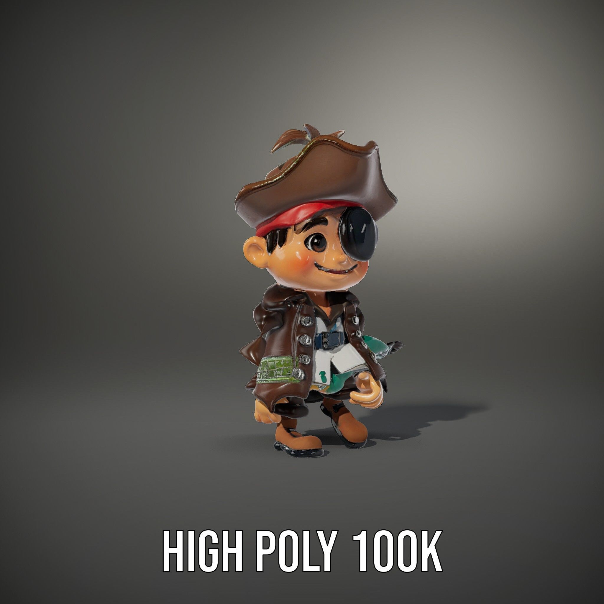 Charming Pirate Kid with Parrot Rigged and Animated Low-poly 3D model_14