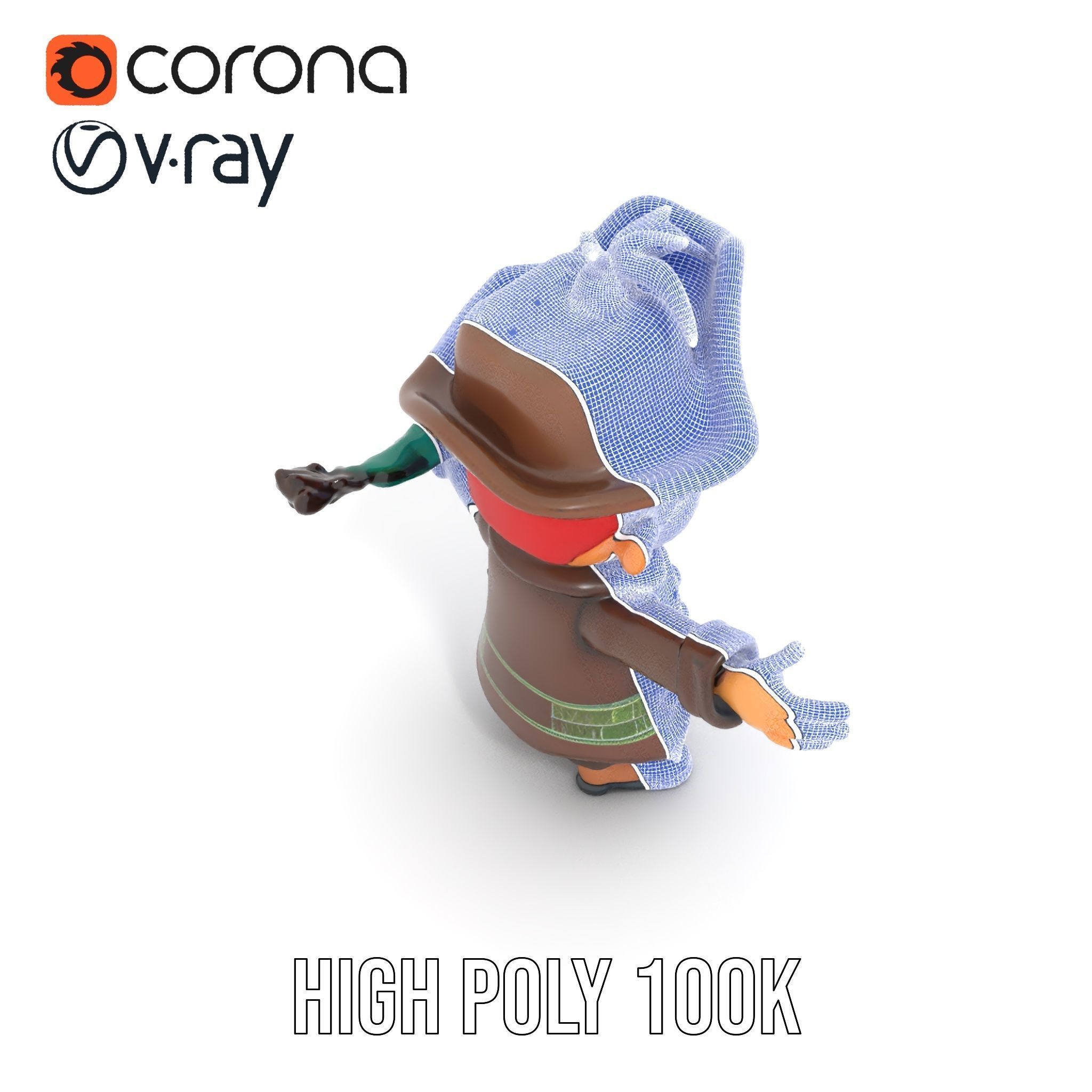 Charming Pirate Kid with Parrot Rigged and Animated Low-poly 3D model_28