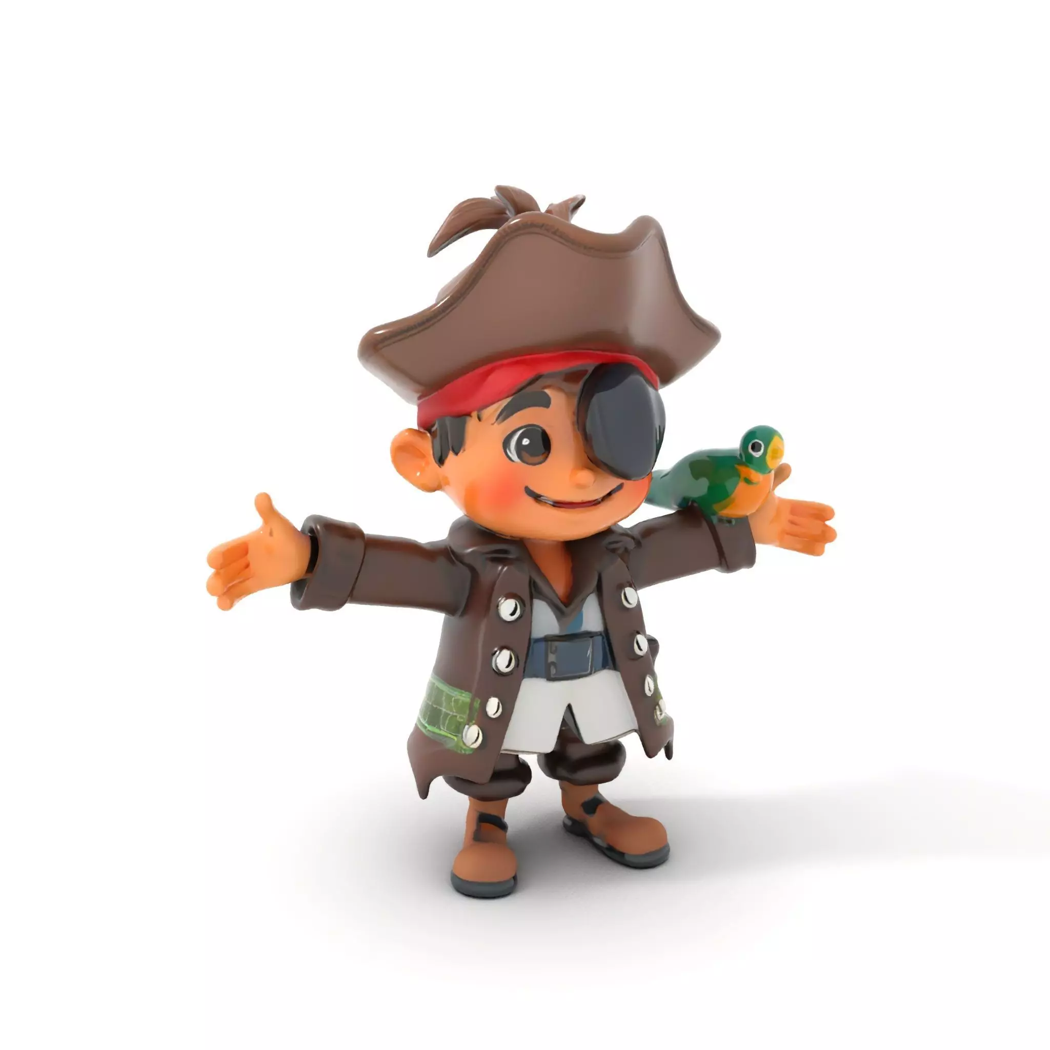 Charming Pirate Kid with Parrot Rigged and Animated Low-poly 3D model_0