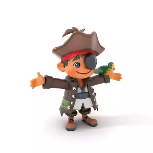 Charming Pirate Kid with Parrot Rigged and Animated Low-poly 3D model