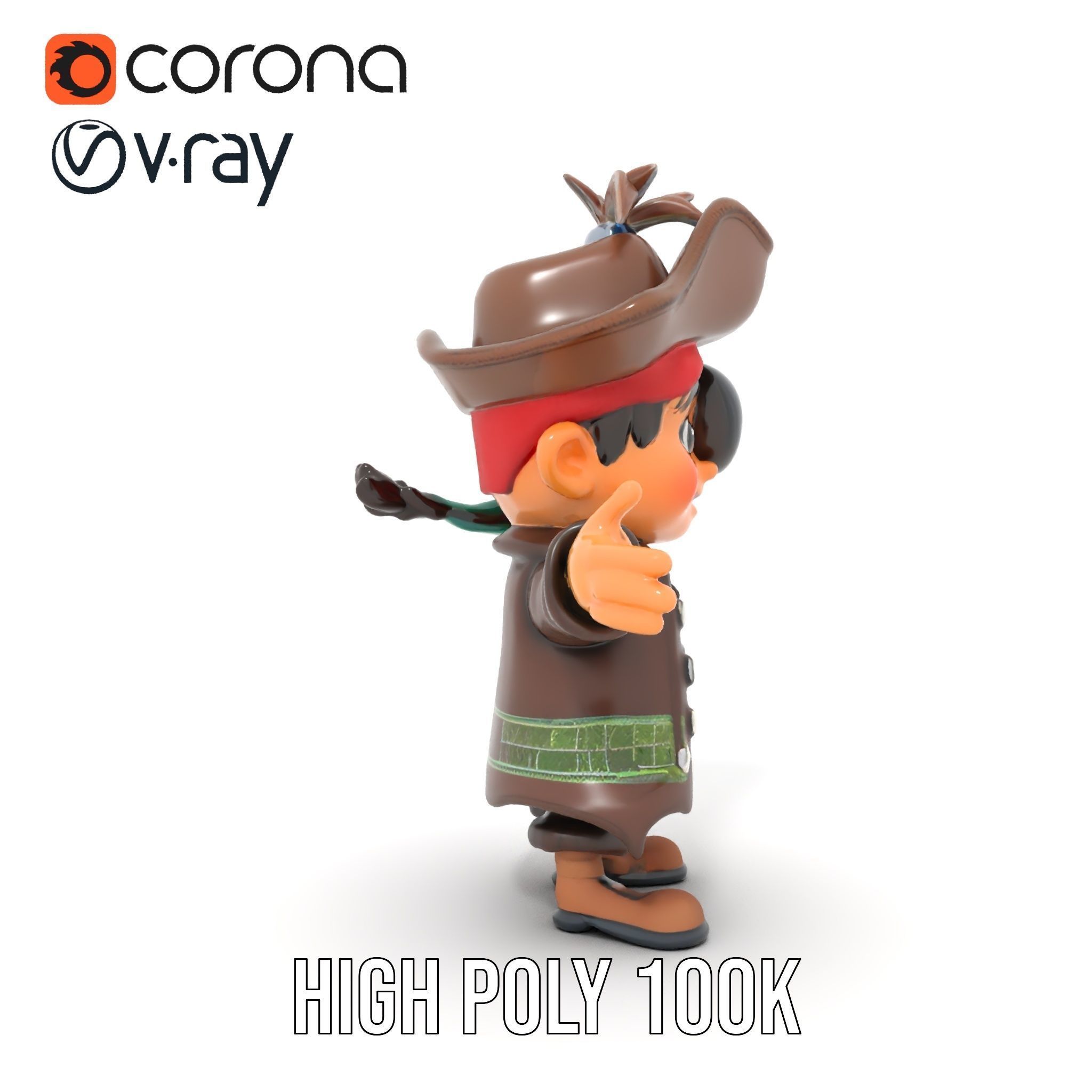 Charming Pirate Kid with Parrot Rigged and Animated Low-poly 3D model_20