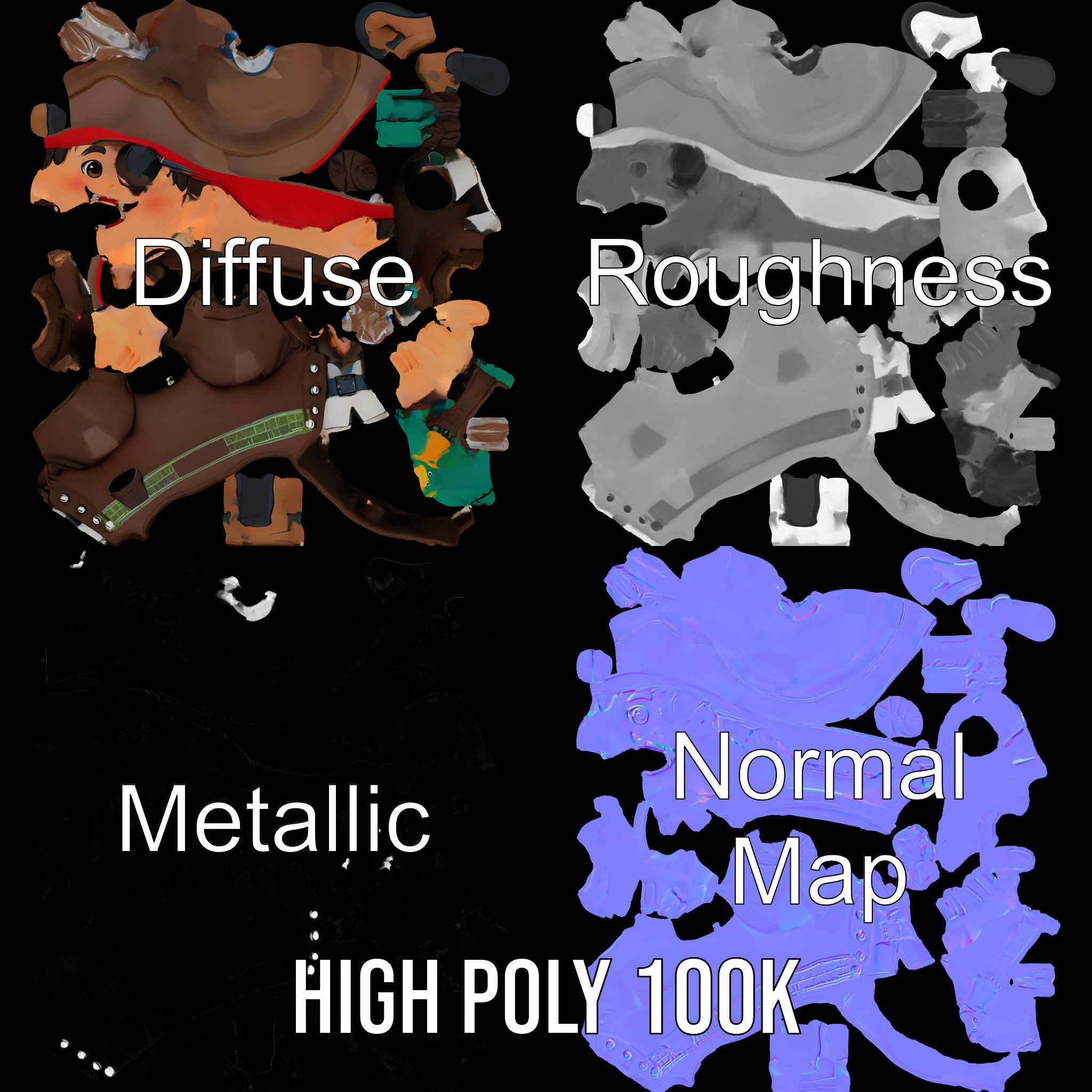 Charming Pirate Kid with Parrot Rigged and Animated Low-poly 3D model_3