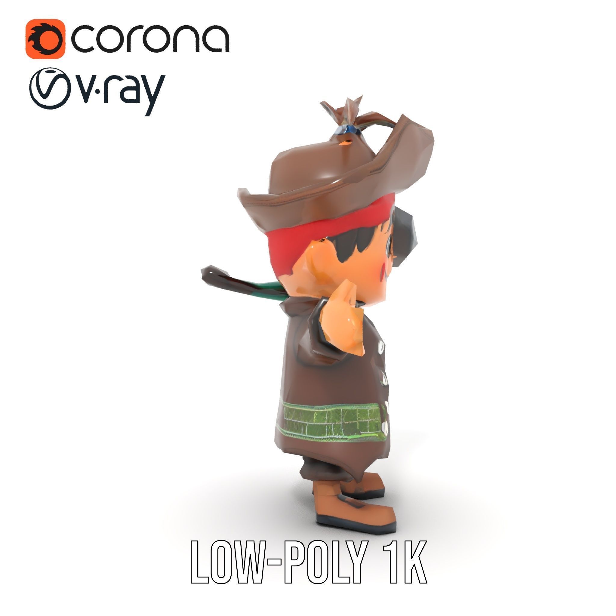 Charming Pirate Kid with Parrot Rigged and Animated Low-poly 3D model_27