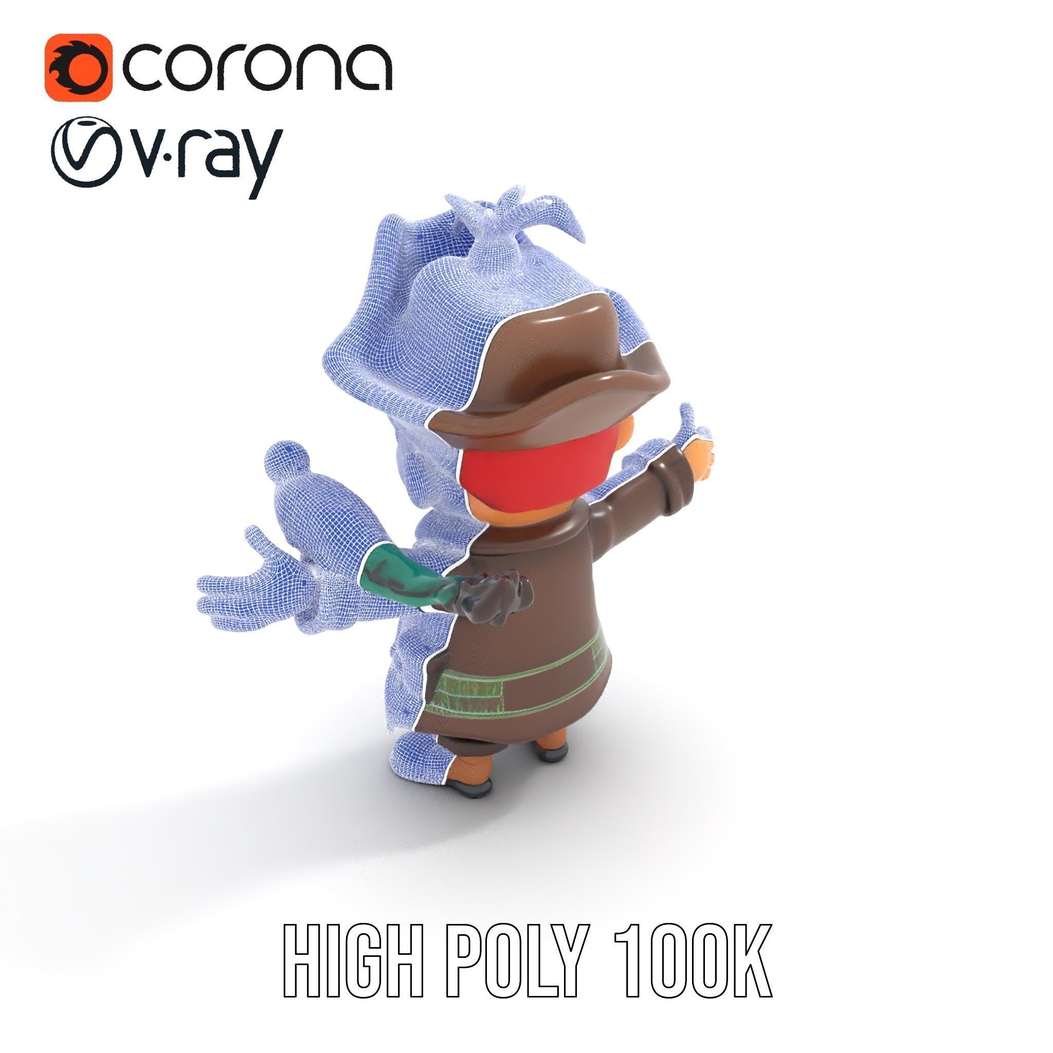 Charming Pirate Kid with Parrot Rigged and Animated Low-poly 3D model_31