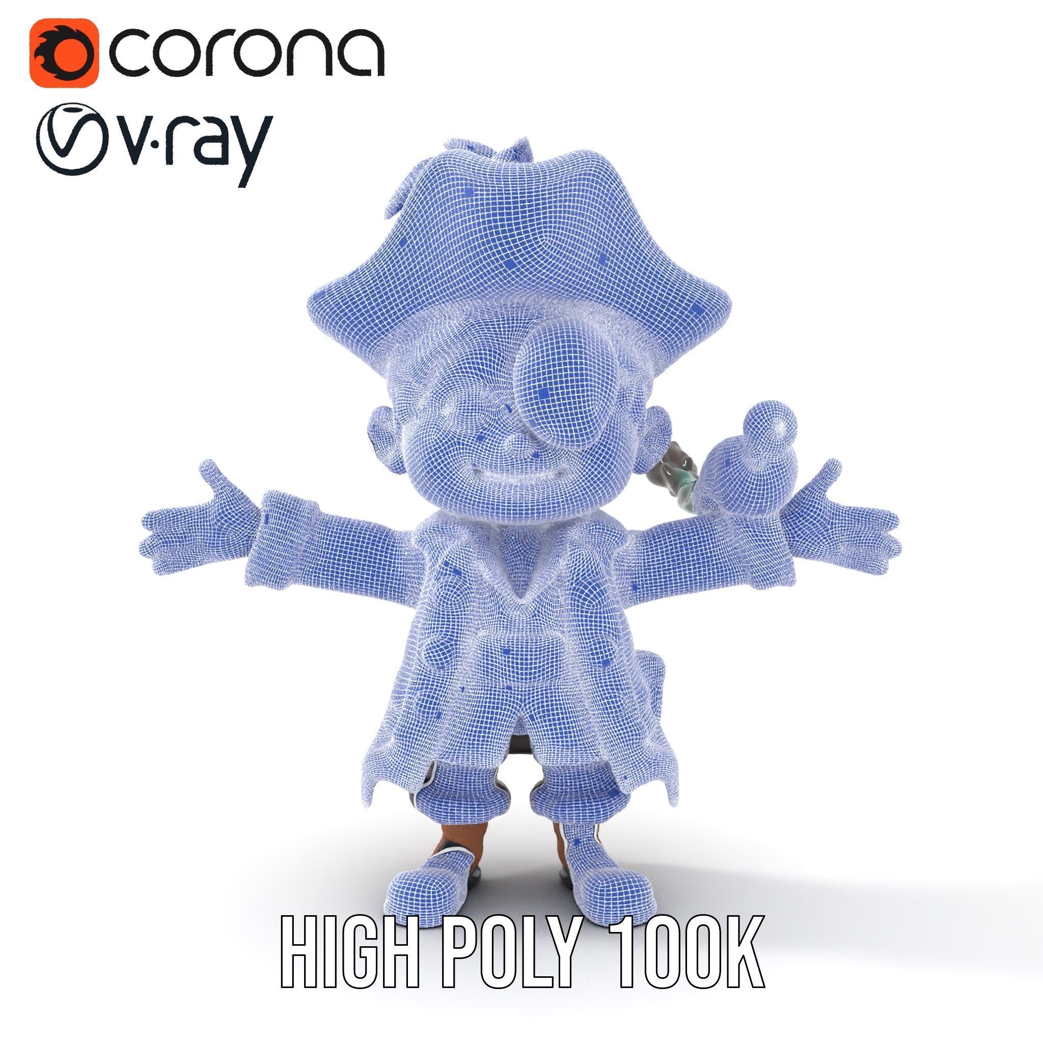 Charming Pirate Kid with Parrot Rigged and Animated Low-poly 3D model_36