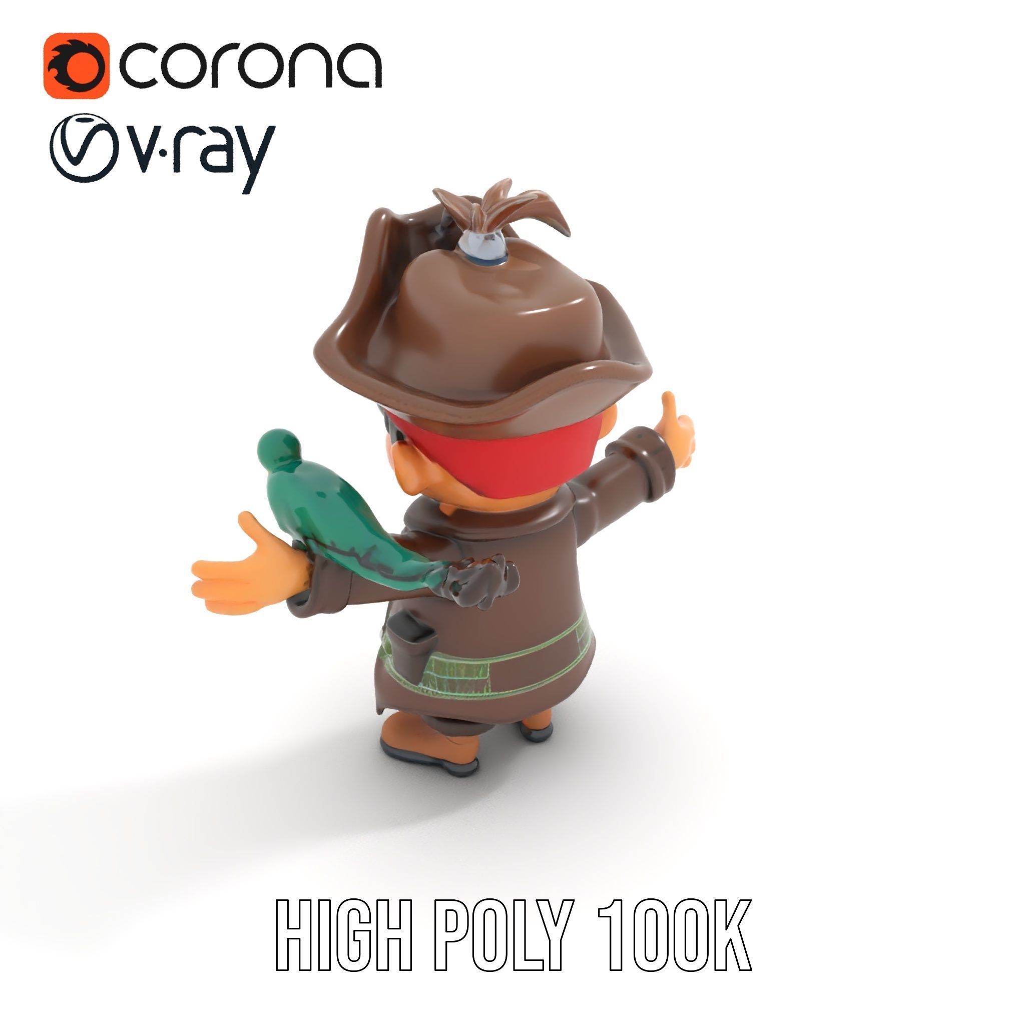 Charming Pirate Kid with Parrot Rigged and Animated Low-poly 3D model_17