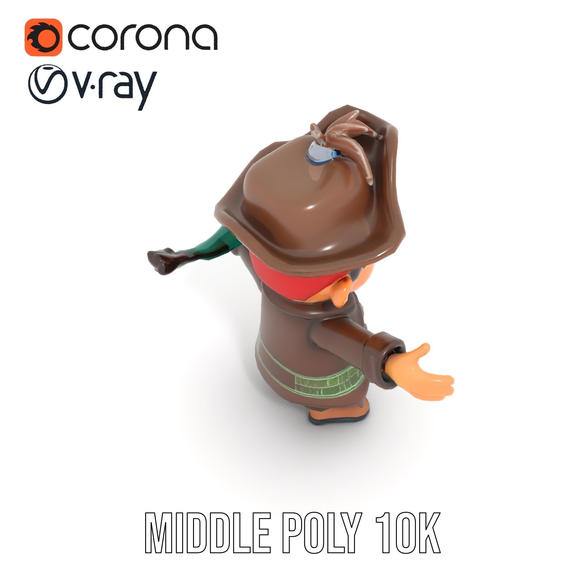 Charming Pirate Kid with Parrot Rigged and Animated Low-poly 3D model_18