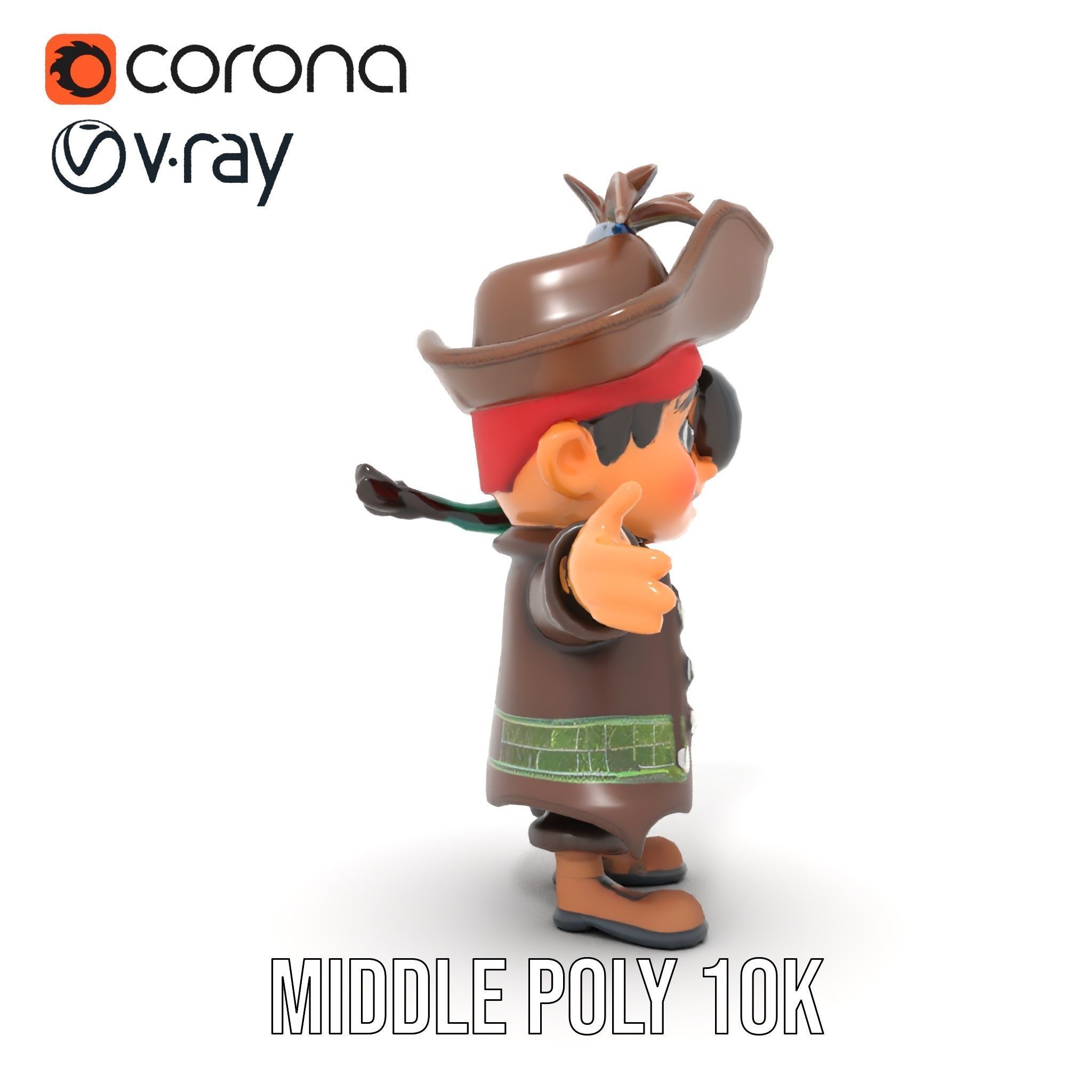 Charming Pirate Kid with Parrot Rigged and Animated Low-poly 3D model_29