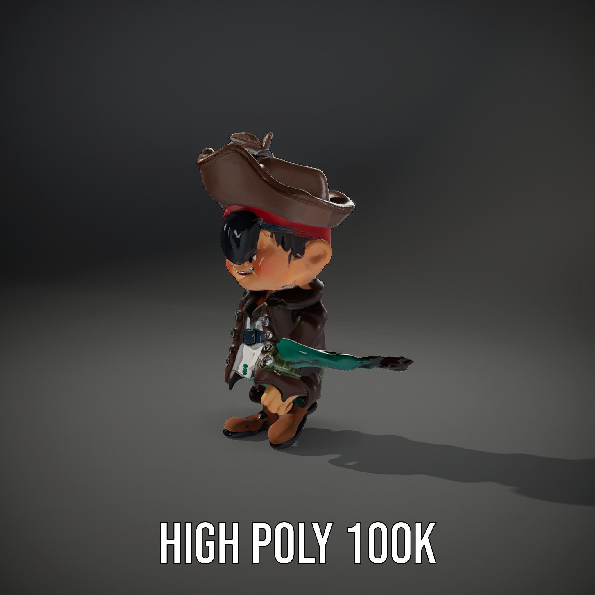 Charming Pirate Kid with Parrot Rigged and Animated Low-poly 3D model_8