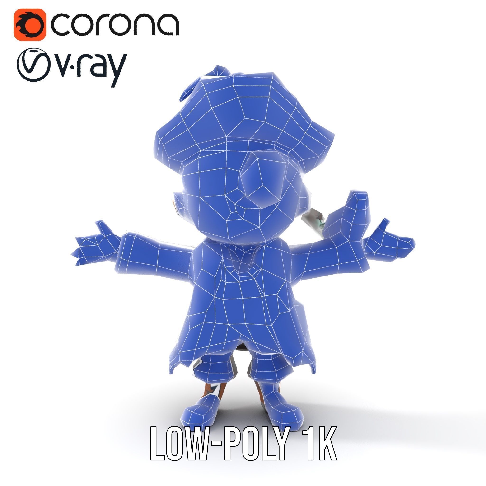 Charming Pirate Kid with Parrot Rigged and Animated Low-poly 3D model_30