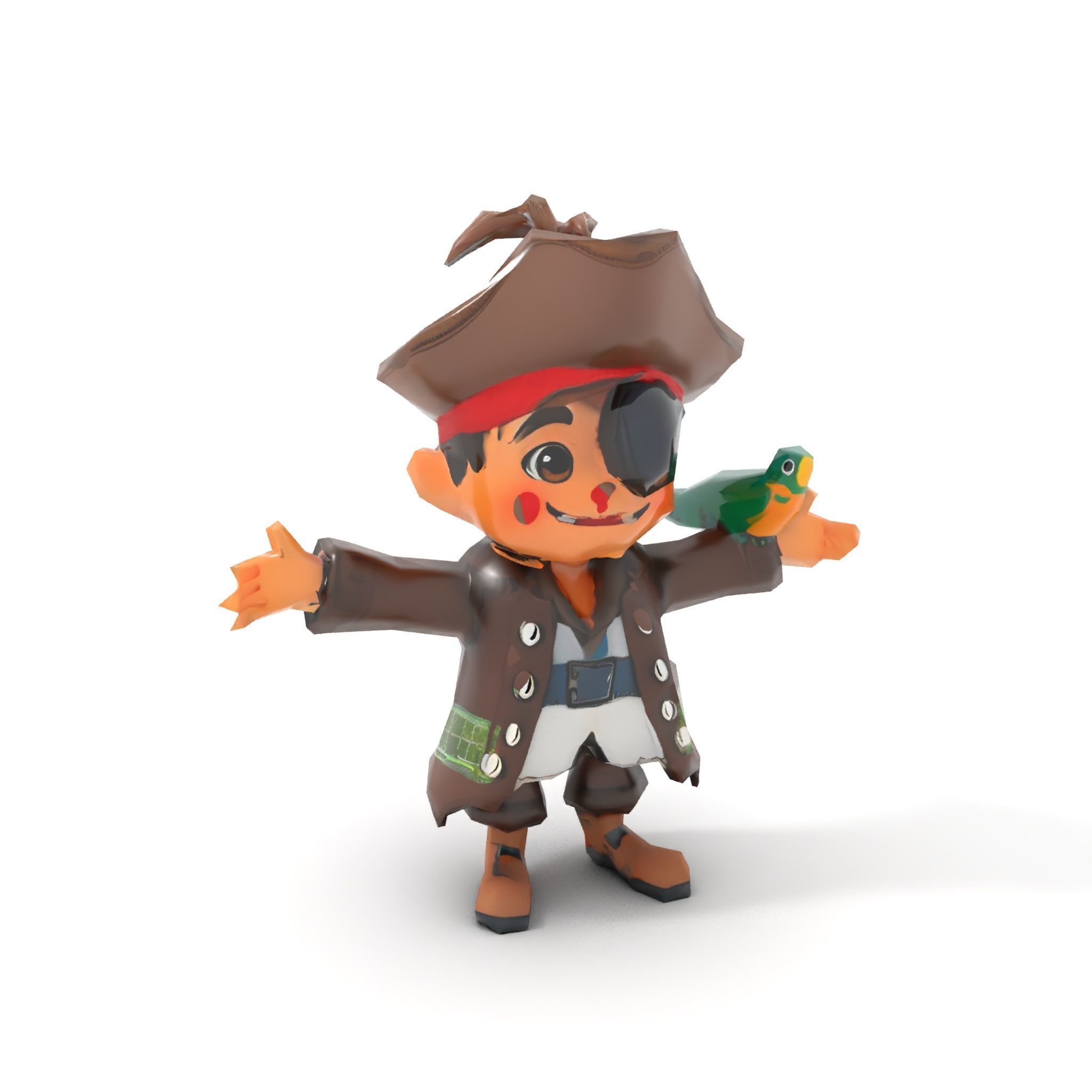 Charming Pirate Kid with Parrot Rigged and Animated Low-poly 3D model_22